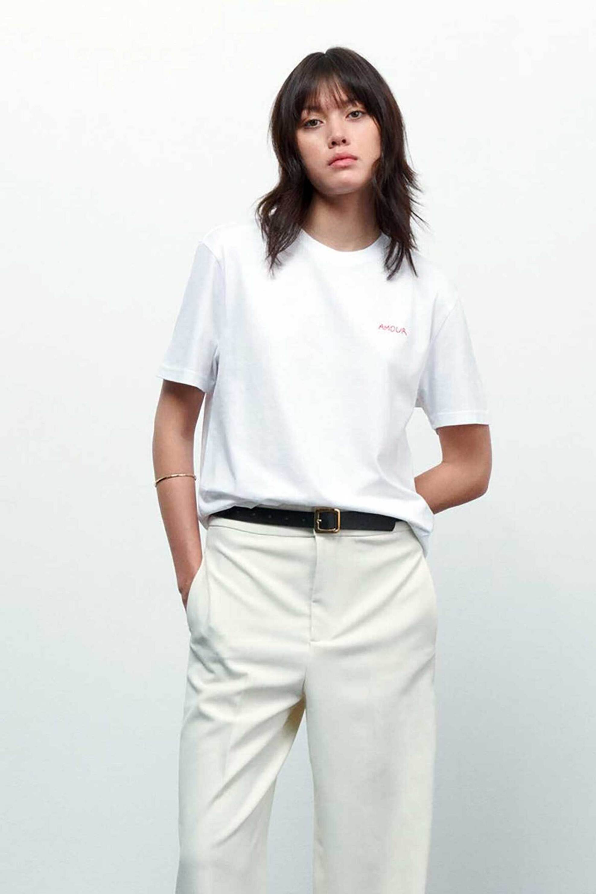 MAISON LABICHE Maison Labiche γυναικείο βαμβακερό T-shirt μονόχρωμο με κεντημένο lettering "Amour Popincourt" - QWPOPINAMOUR Λευκό
