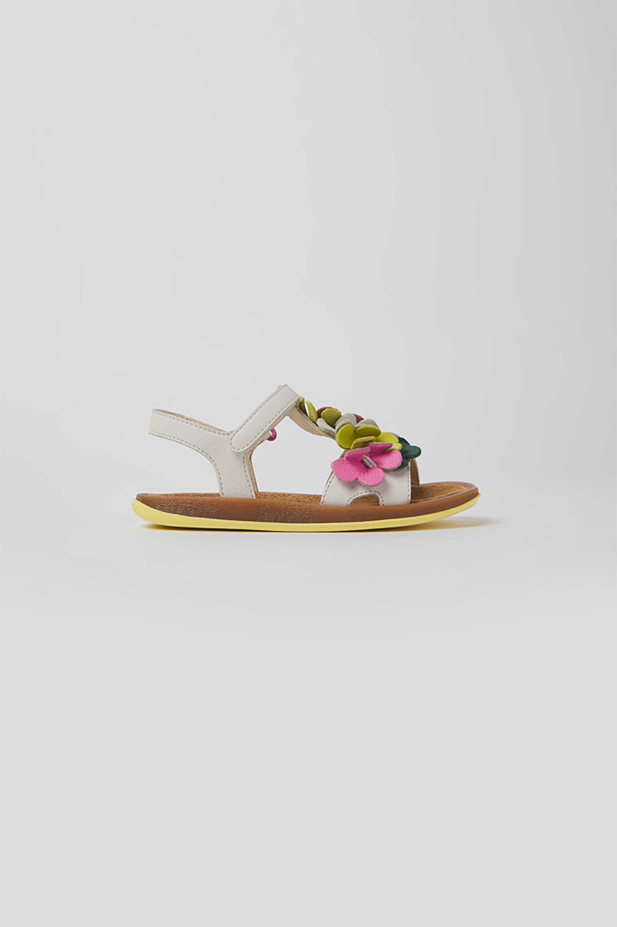CAMPER Camper παιδικά δερμάτινα πέδιλα με floral λεπτομέρεια "Bicho Twins" (28-34) - K800531-001-1 Λευκό