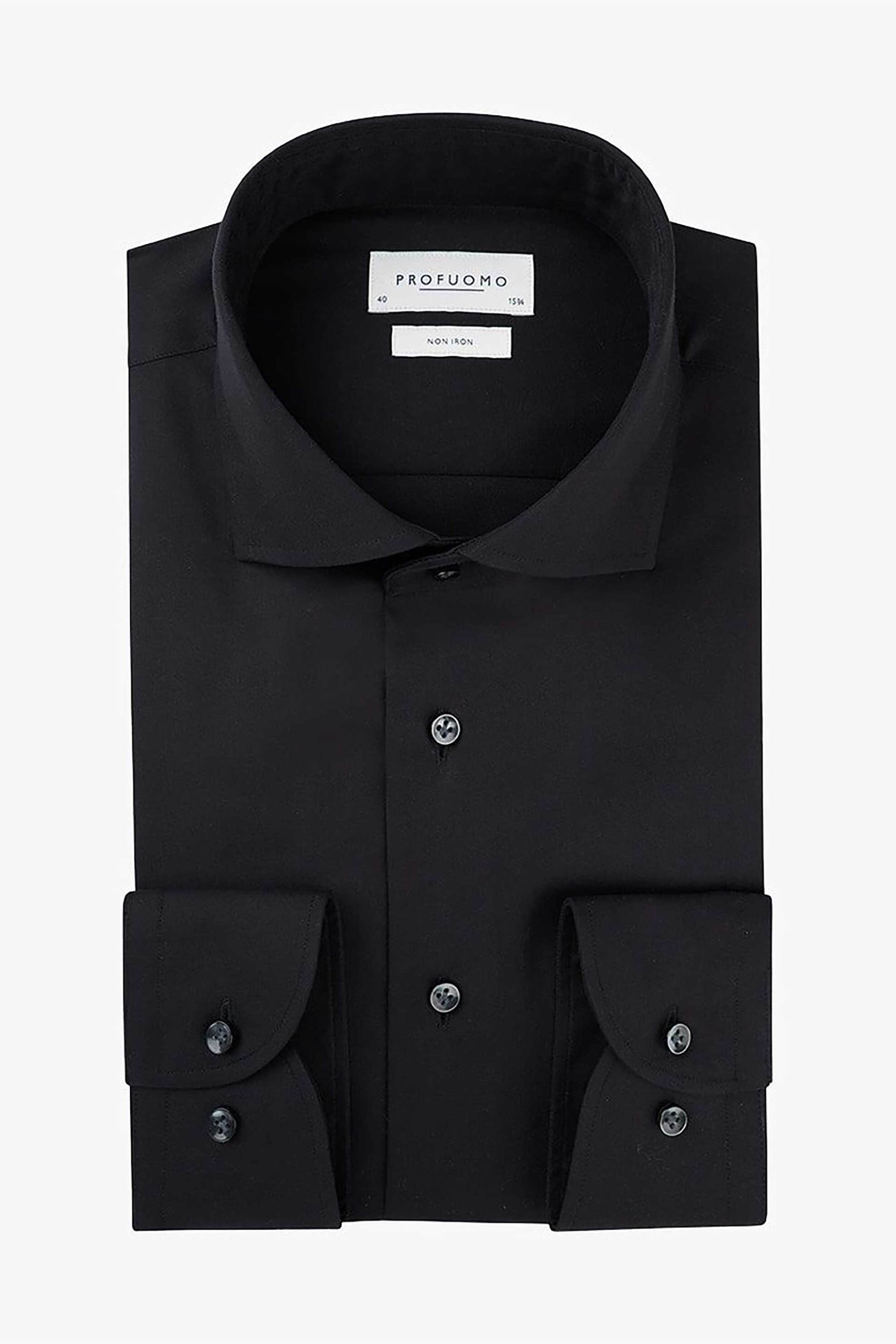 PROFUOMO Profuomo ανδρικό πουκάμισο μονόχρωμο Slim Fit "Twill" - PP0H0A003 Μαύρο