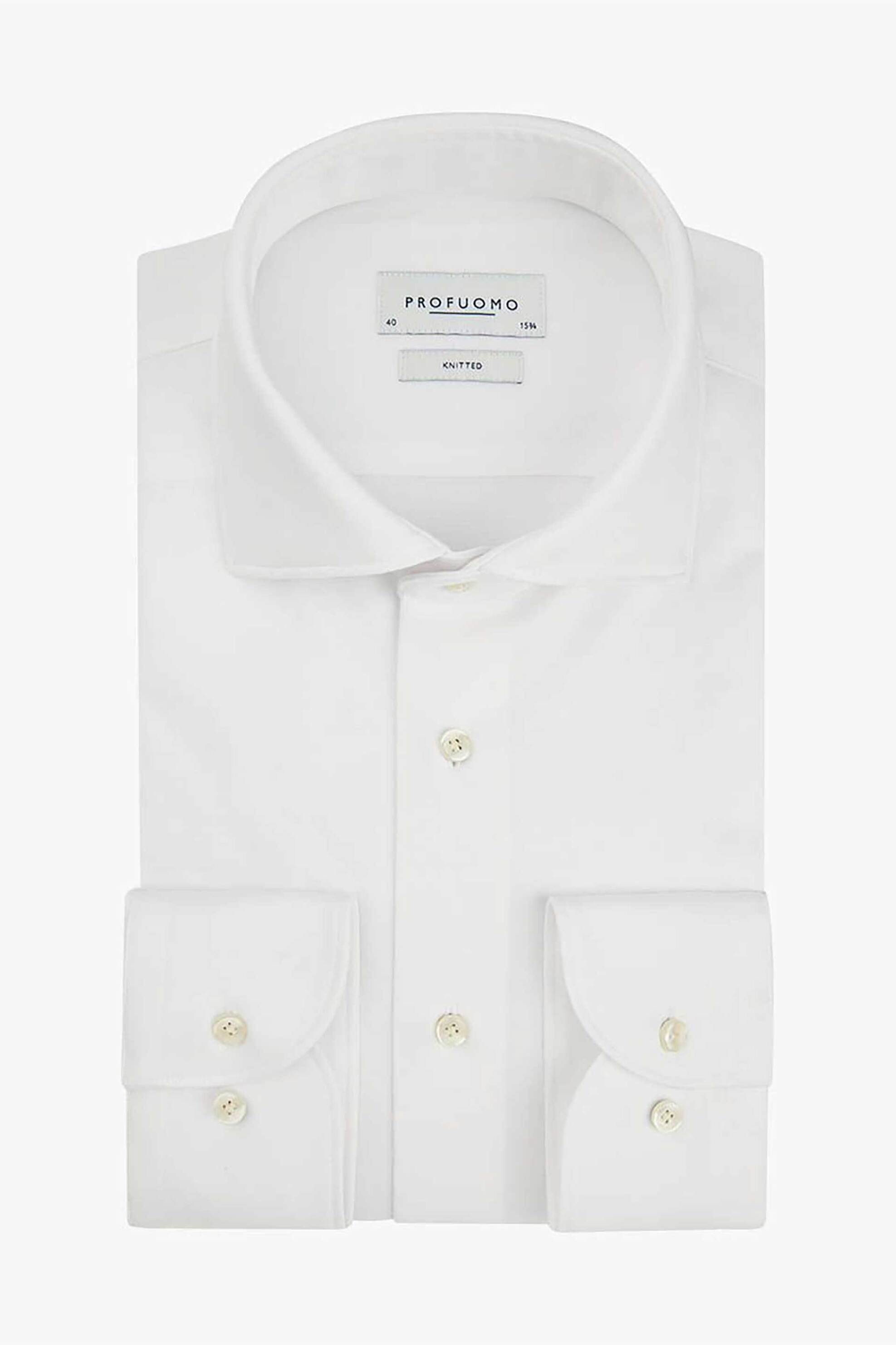 PROFUOMO Profuomo ανδρικό πουκάμισο μονόχρωμο Slim Fit "Single Jersey Knitted" - PP2H00005A Λευκό