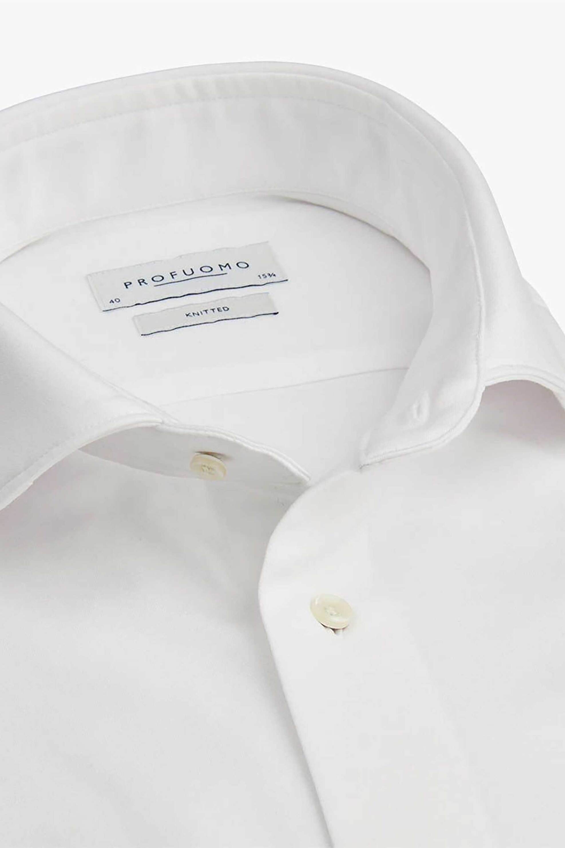 Profuomo ανδρικό πουκάμισο μονόχρωμο Slim Fit "Single Jersey Knitted" - PP2H00005A Λευκό φωτογραφία