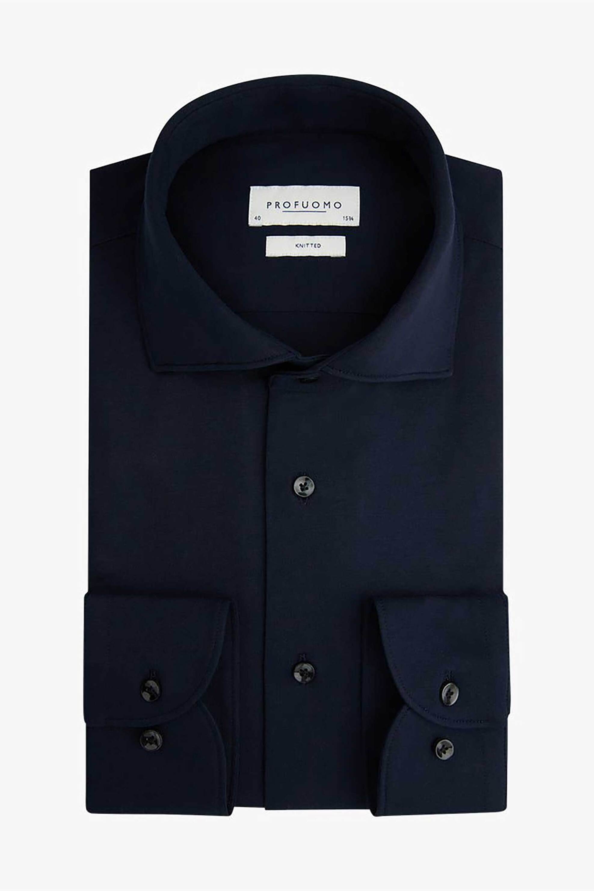 PROFUOMO Profuomo ανδρικό πουκάμισο μονόχρωμο Slim Fit "Single Jersey Knitted" - PP2H00005C Σκούρο Μπλε