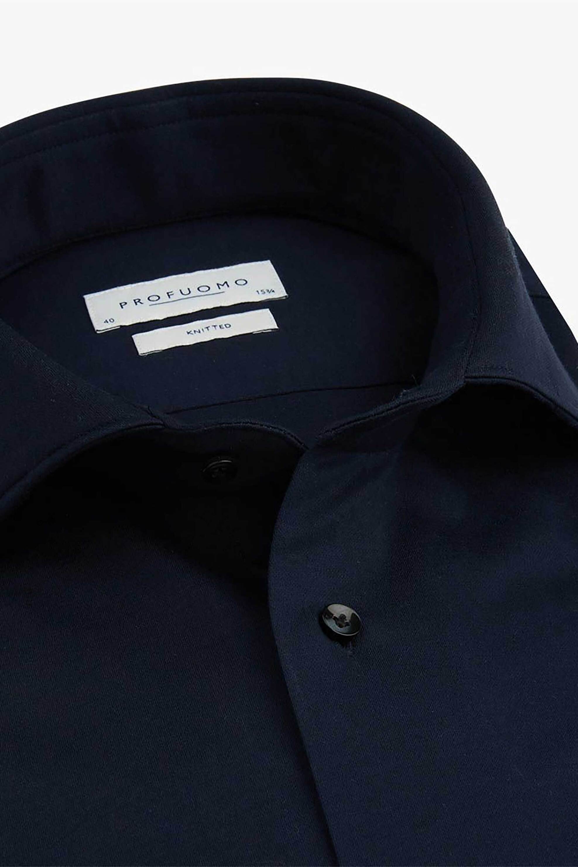 Profuomo ανδρικό πουκάμισο μονόχρωμο Slim Fit "Single Jersey Knitted" - PP2H00005C Σκούρο Μπλε φωτογραφία