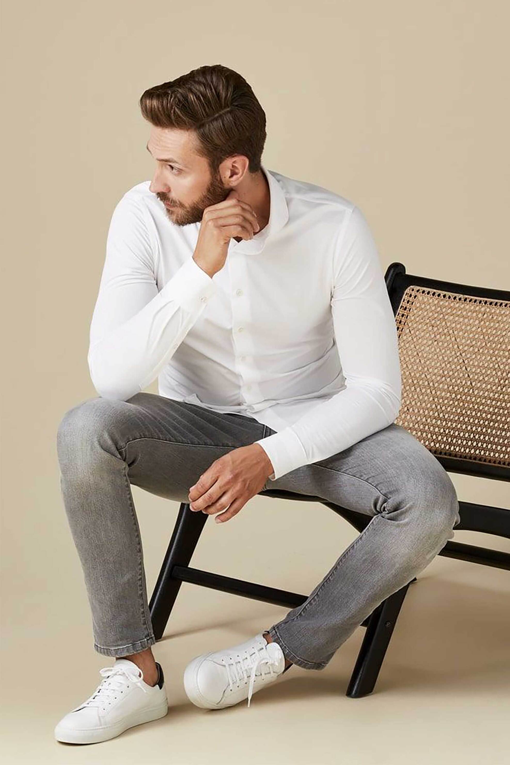 PROFUOMO Profuomo ανδρικό πουκάμισο μονόχρωμο Slim Fit "Japanese Knitted" - PP2HC10006 Λευκό