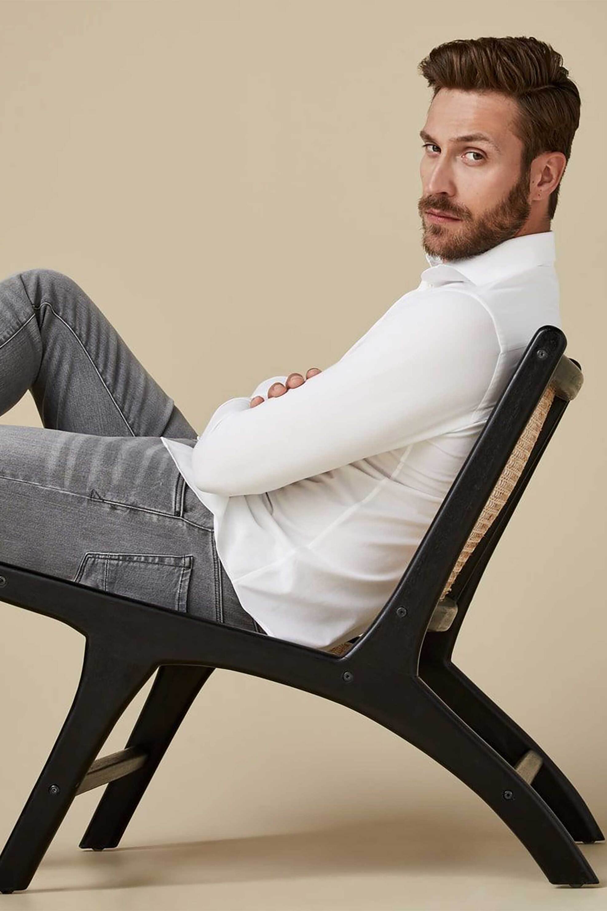 Profuomo ανδρικό πουκάμισο μονόχρωμο Slim Fit "Japanese Knitted" - PP2HC10006 Λευκό φωτογραφία