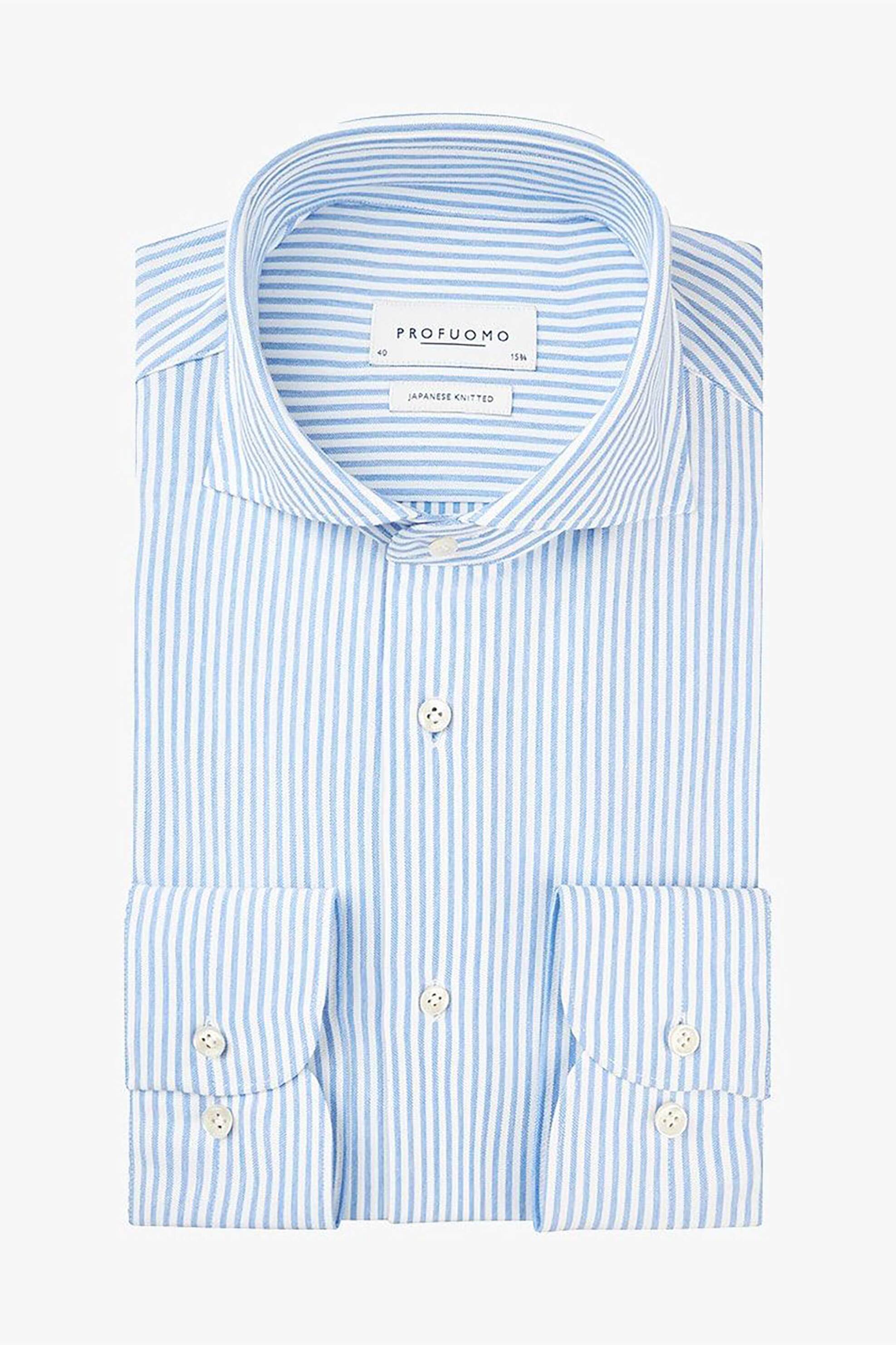 Profuomo Ανδρικό Πουκάμισο με Ριγέ Σχέδιο Slim Fit Japanese Knitted - Pp2Hc10008 Μπλε Ανοιχτό