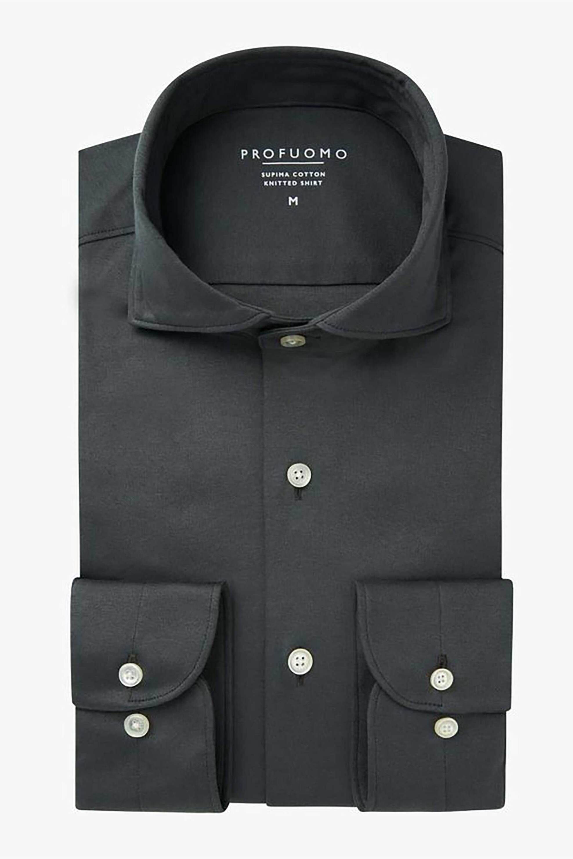 Profuomo ανδρικό πουκάμισο μονόχρωμο Slim Fit "Supima Knitted" - PPUH30028C Πράσινο Σκούρο