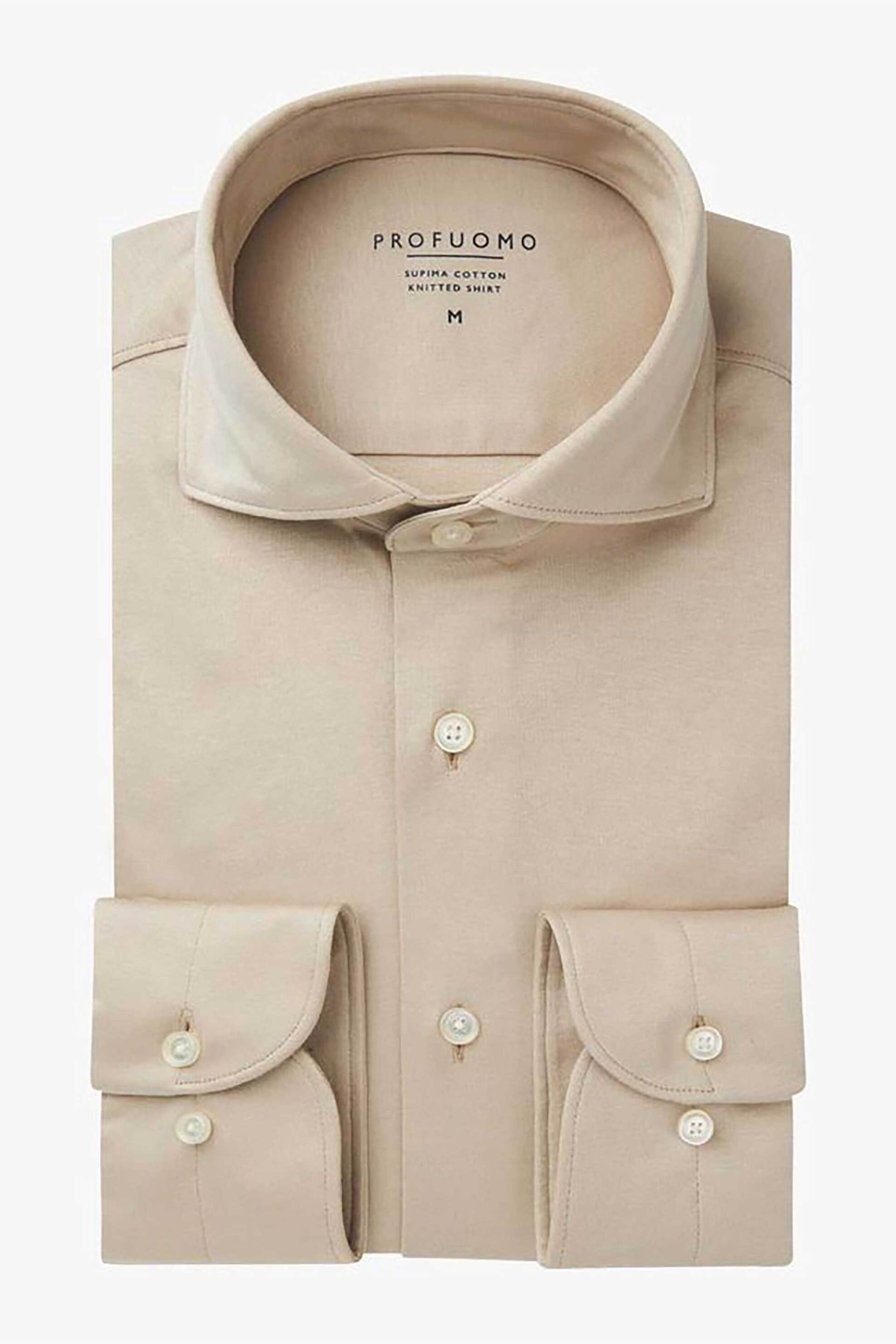Profuomo ανδρικό πουκάμισο μονόχρωμο Slim Fit "Supima Knitted" - PPUH30028E Μπεζ