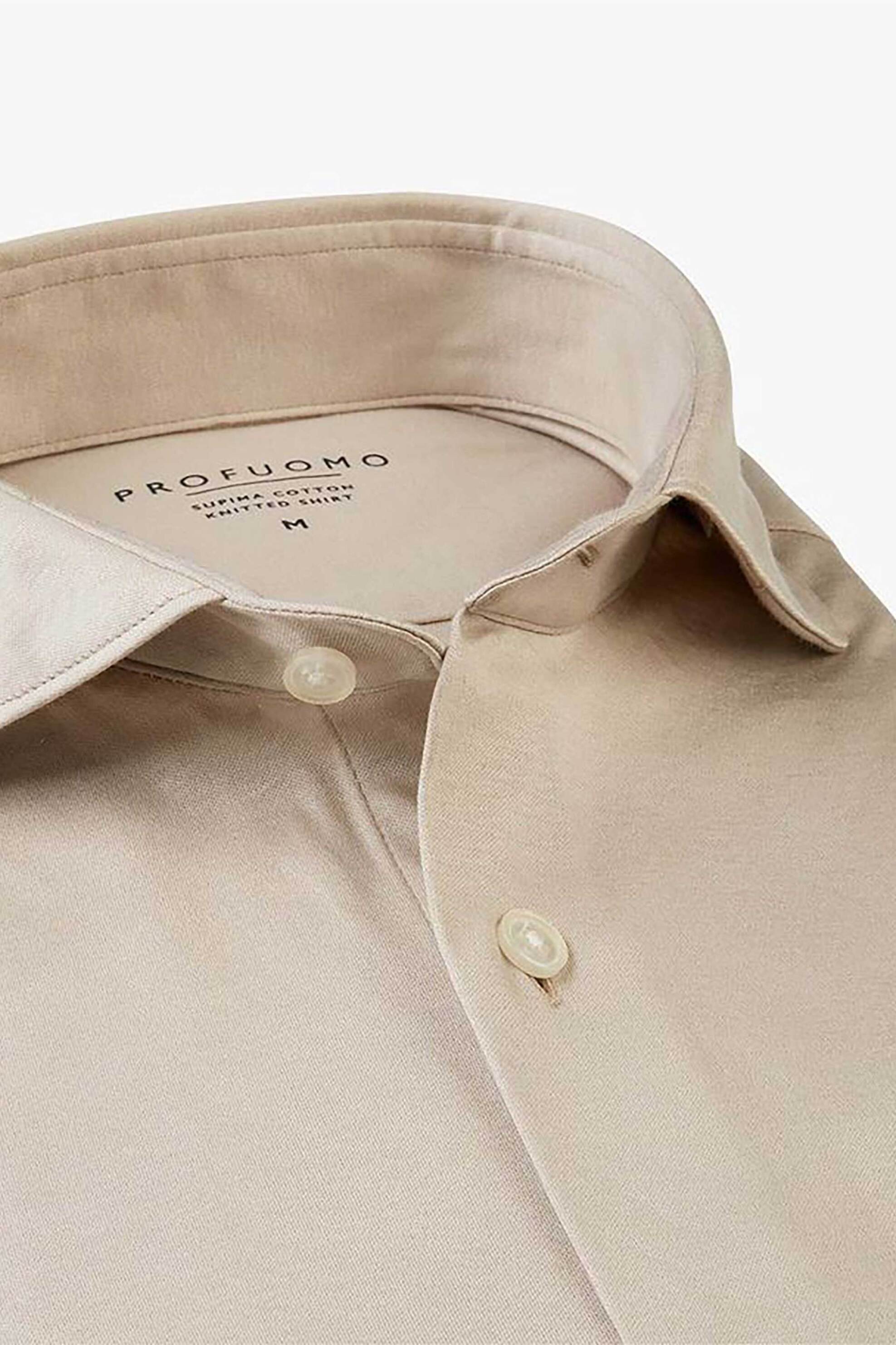 Profuomo Ανδρικό Πουκάμισο Μονόχρωμο Slim Fit Supima Knitted - Ppuh30028E Μπεζ