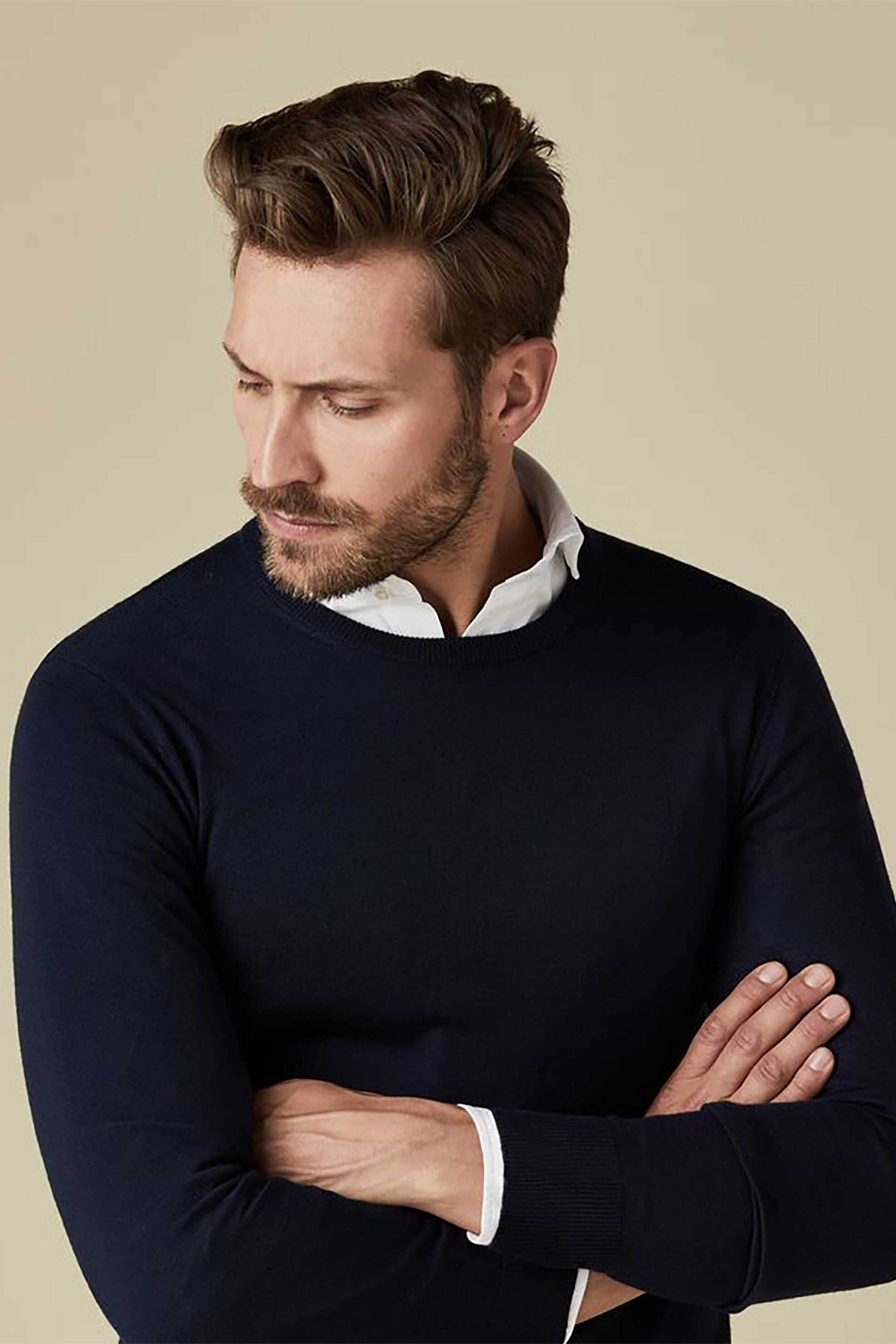 Profuomo ανδρικό μάλλινο πουλόβερ μονόχρωμο Slim Fit - PP2J00005A Σκούρο Μπλε