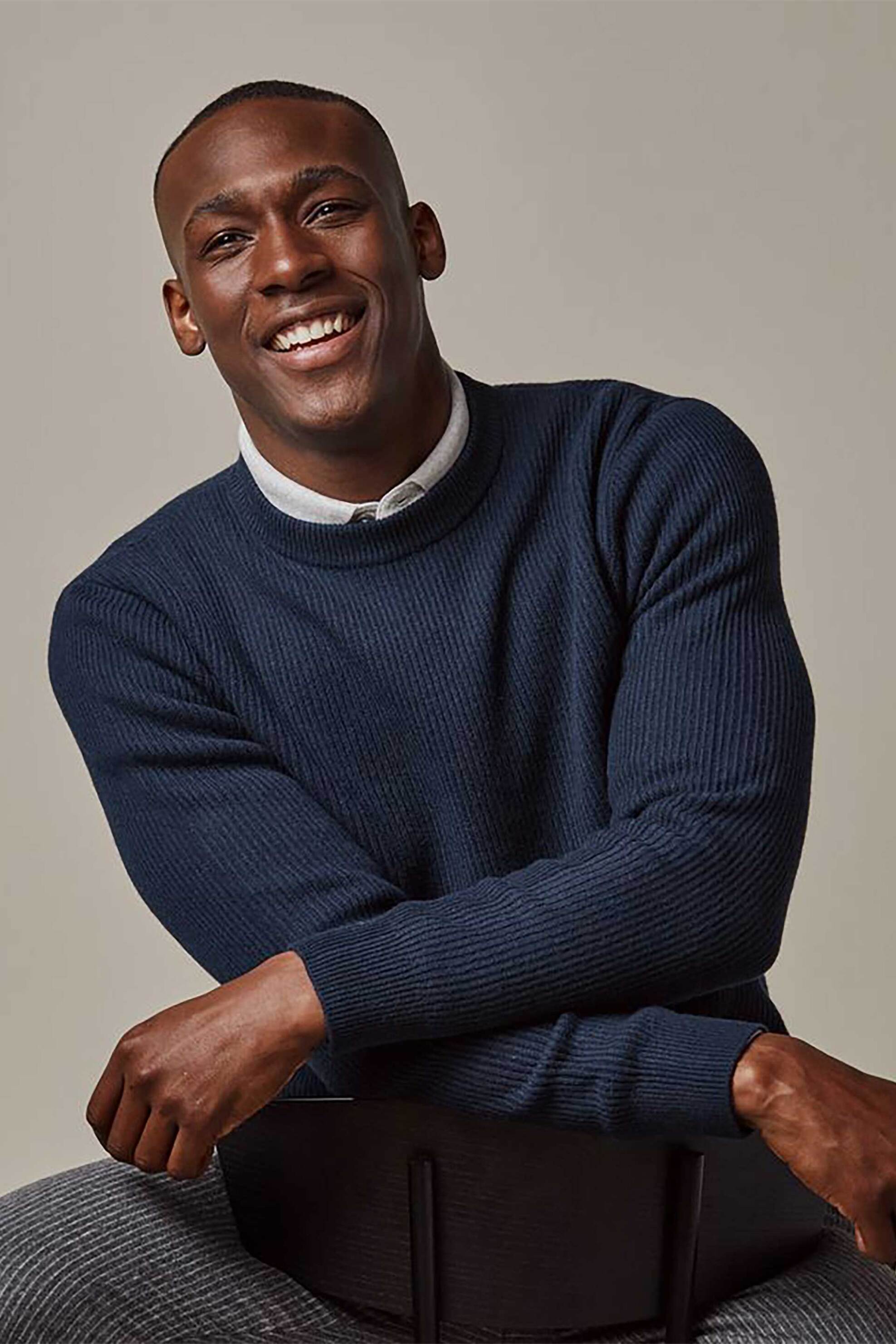 Profuomo ανδρικό πουλόβερ ribbed μονόχρωμο - PPUJ30019E Σκούρο Μπλε