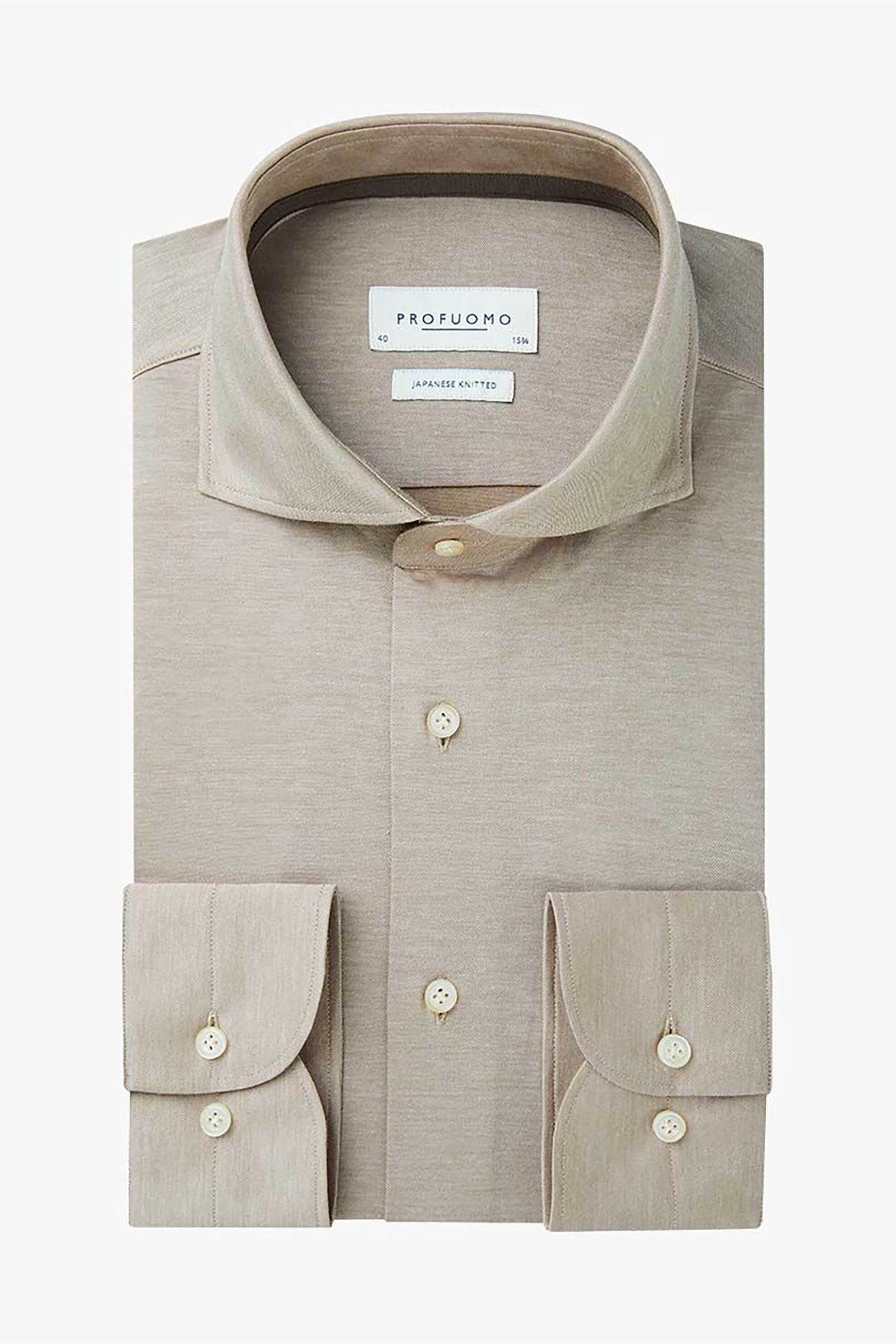 PROFUOMO Profuomo ανδρικό πουκάμισο Japanese knitted Slim Fit - PPUH30049C Μπεζ