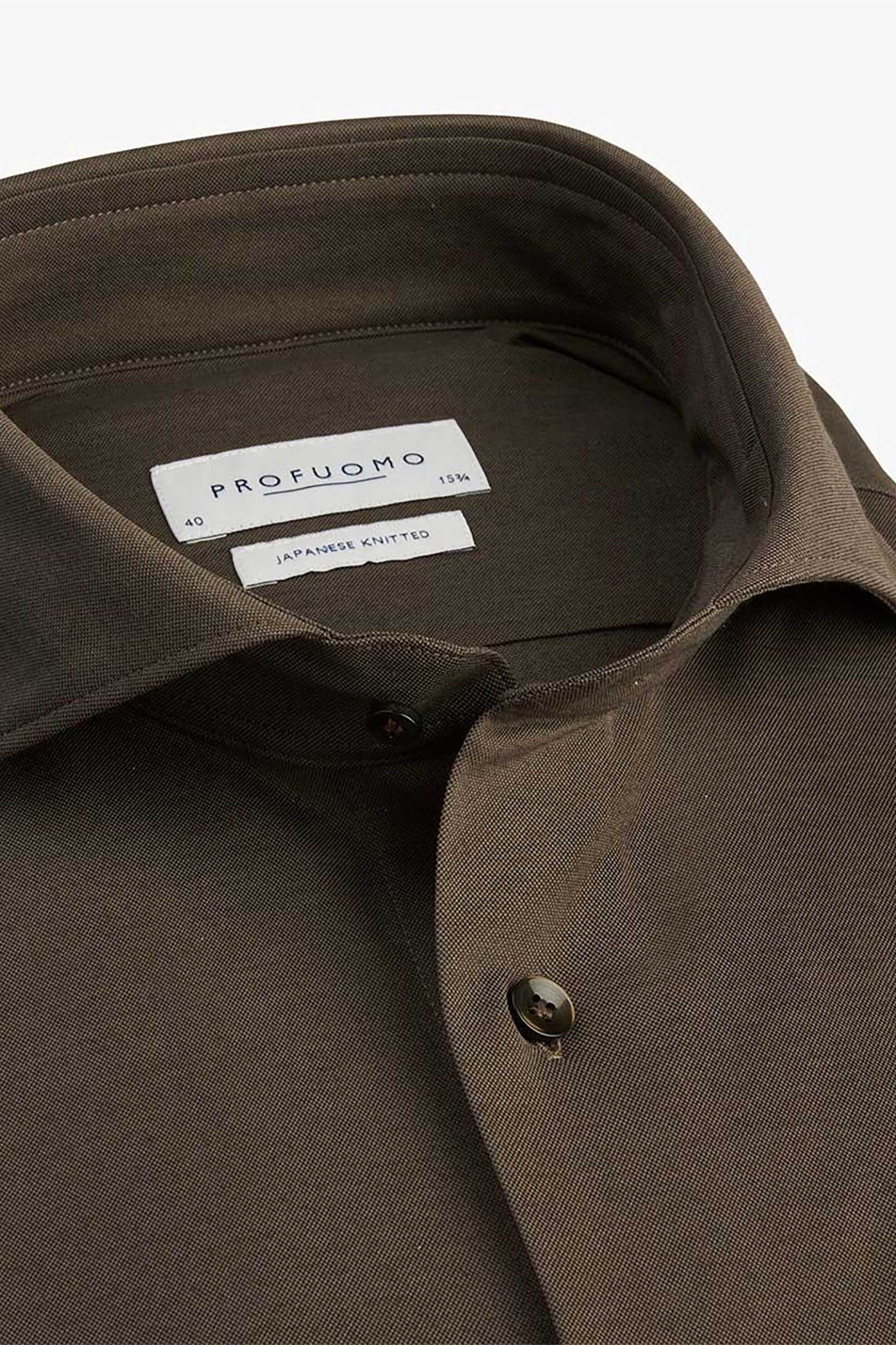 Profuomo Ανδρικό Πουκάμισο Japanese Knitted Slim Fit - Ppuh30050B Καφέ