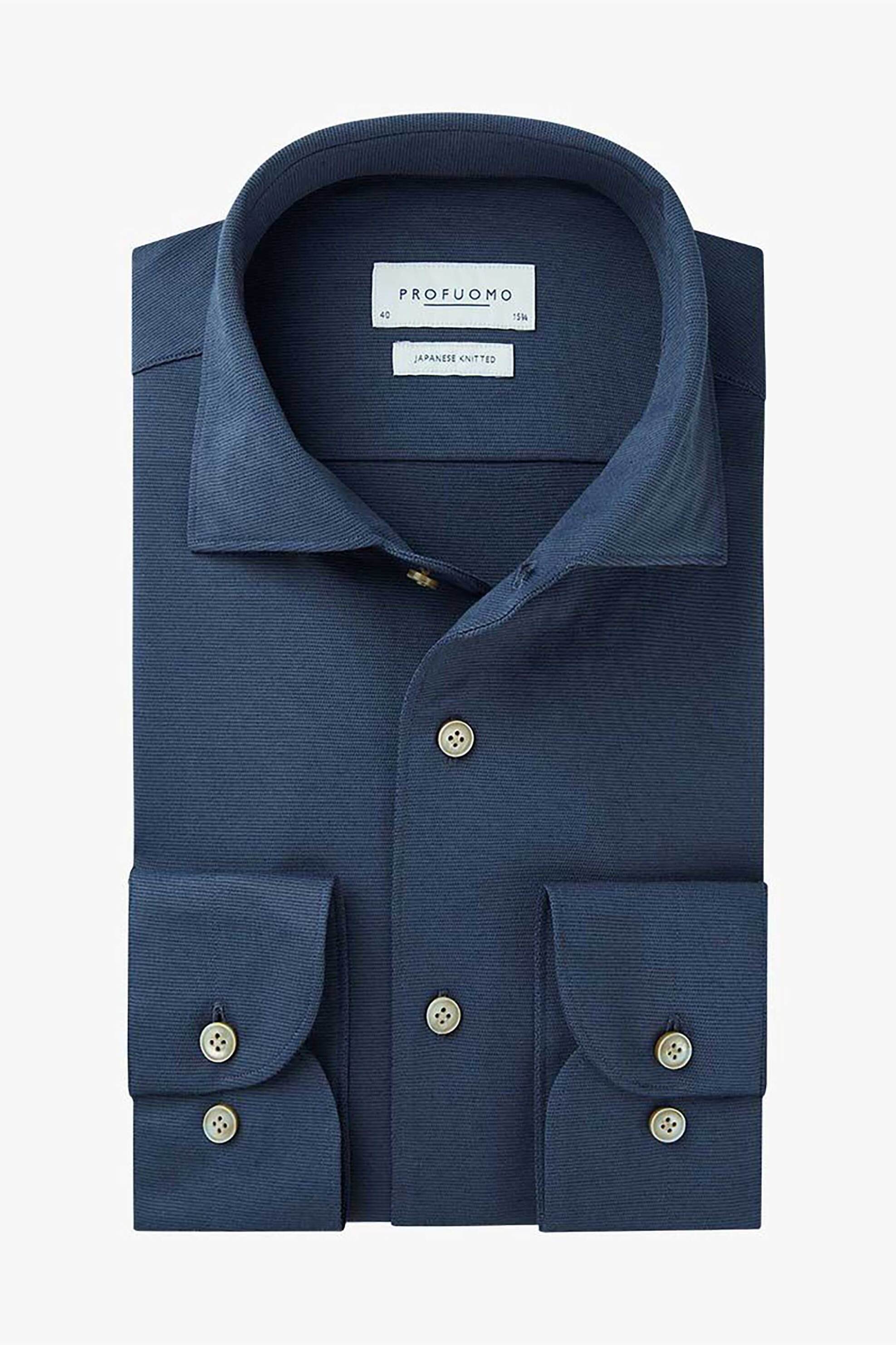 Profuomo ανδρικό πουκάμισο Japanese knitted Slim Fit - PPUH30053C Μπλε Σκούρο