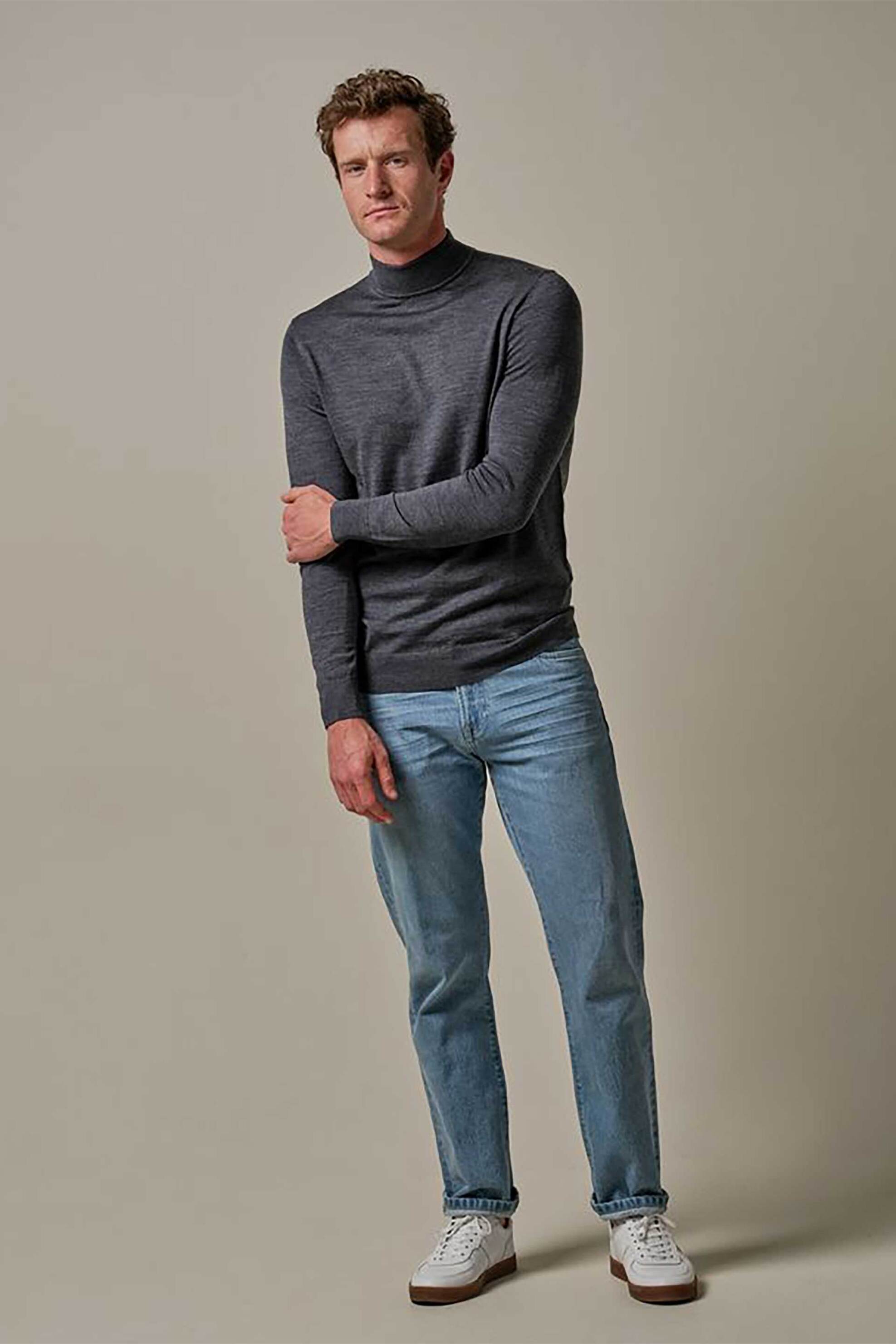 Profuomo ανδρικό μαλλινο πουλόβερ μονόχρωμο με ψηλό λαιμό Regular Fit - PPVJ30004B Ανθρακί φωτογραφία