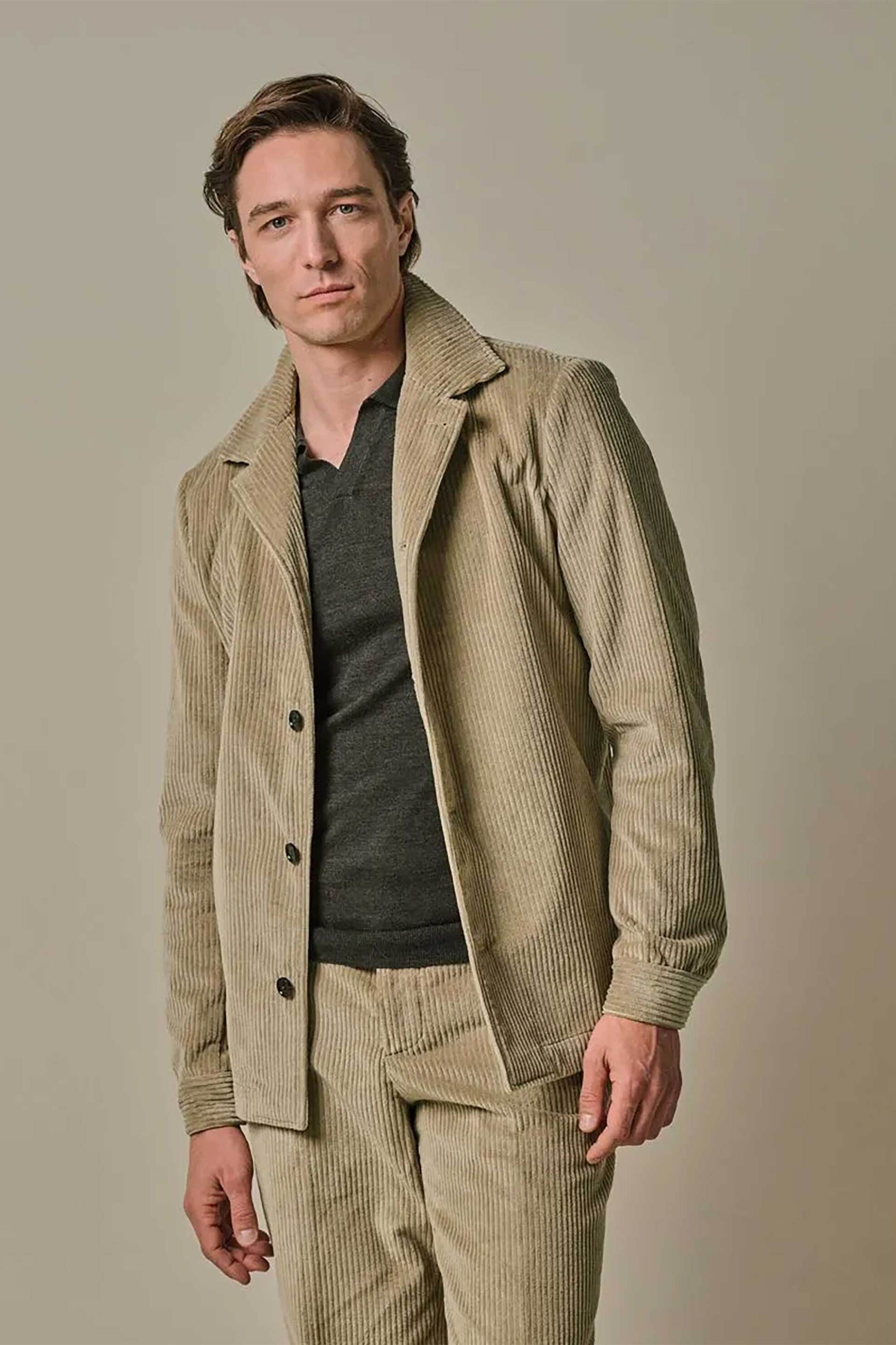 Profuomo ανδρικό κοτλέ overshirt Normal Fit - PPWF30020A Μπεζ