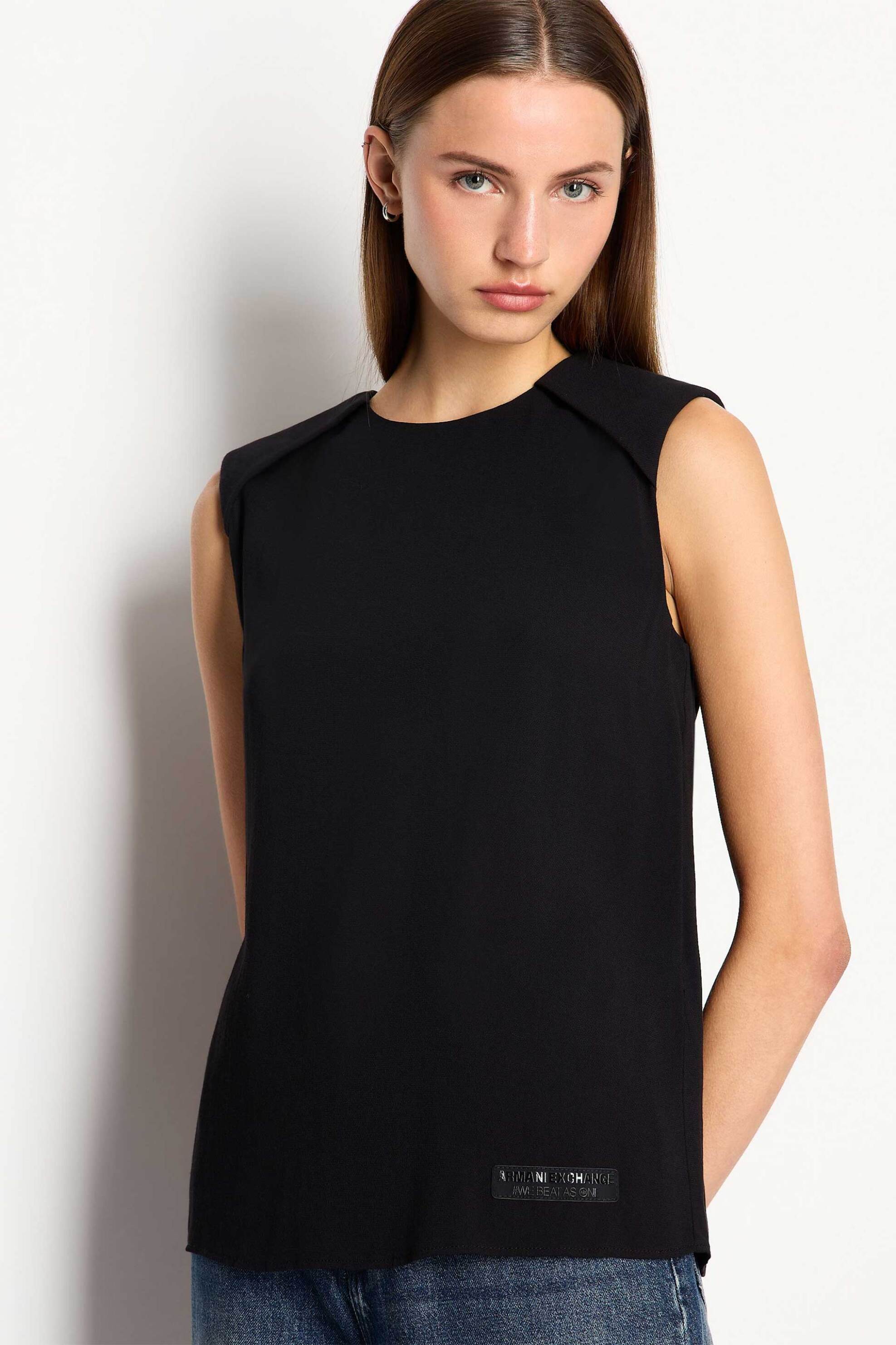 ARMANI EXCHANGE Armani Exchange γυναικείο αμάνικο crepe top μονόχρωμο με contrast logo print - 6RYH25YN1PZ Μαύρο