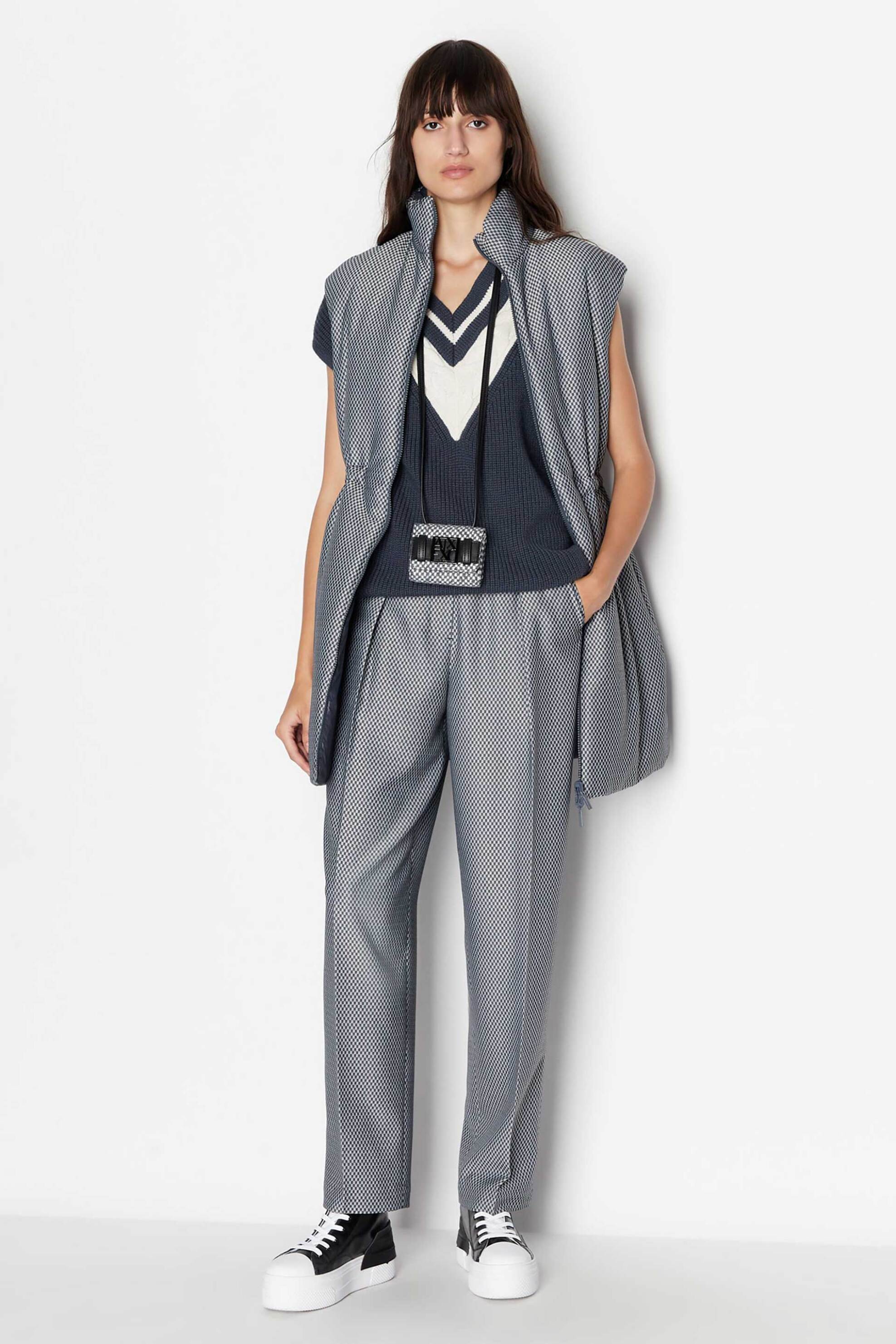 ARMANI EXCHANGE Armani Exchange γυναικείο παντελόνι με all-over checked pattern και πιέτες μπροστά - 6RYP22YN6MZ Γκρι