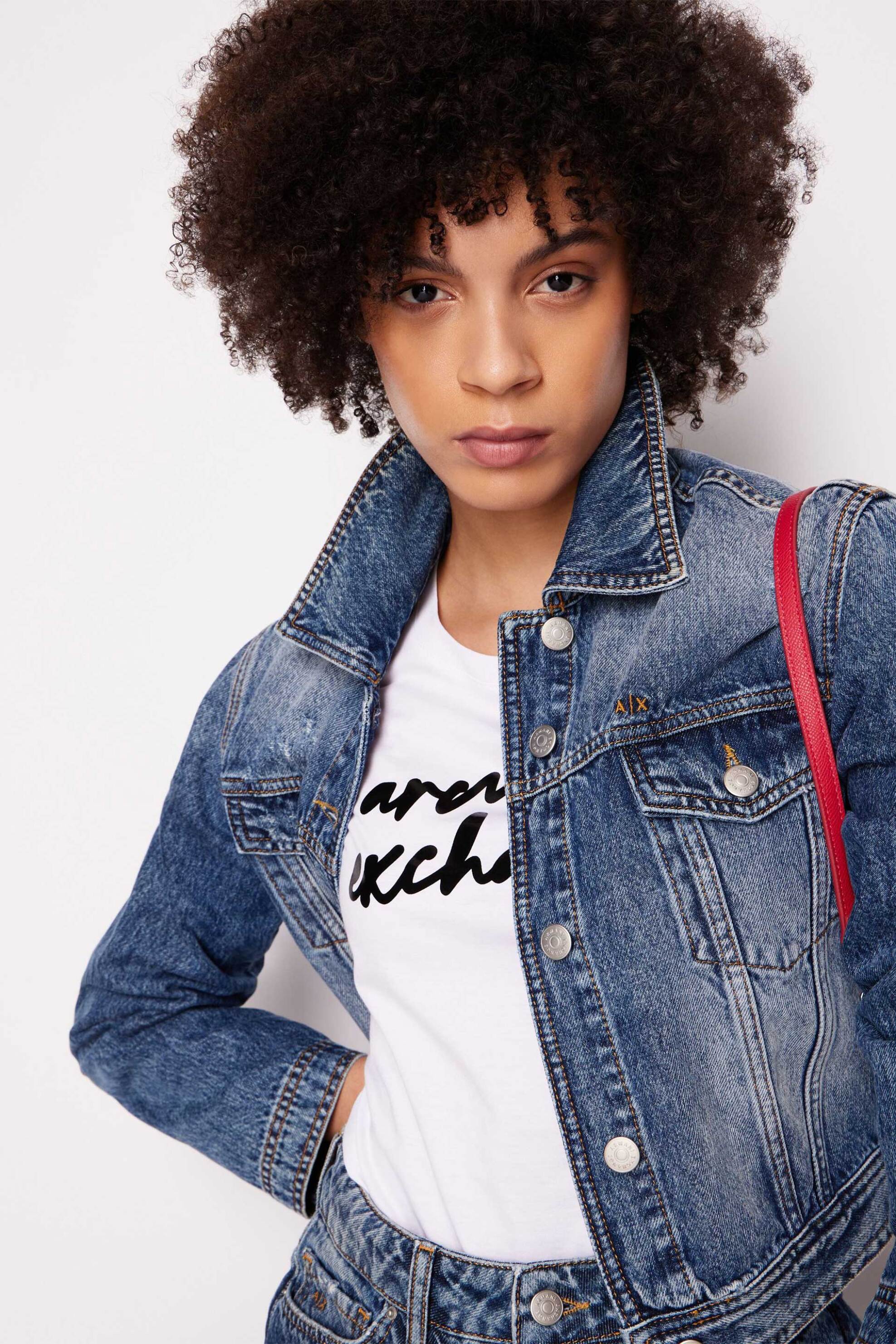 Armani Exchange γυναικείο βαμβακερό T-shirt μονόχρωμο με contrast logo print - 6RYT04YJ16Z Λευκό φωτογραφία