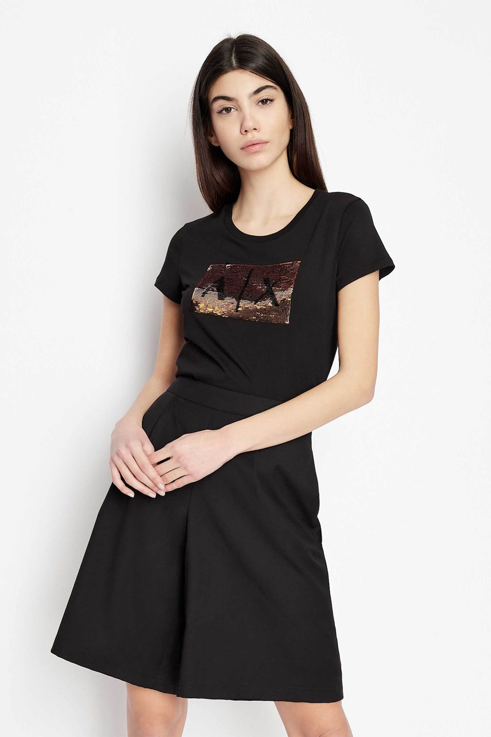 Armani Exchange γυναικείο T-shirt με παγιέτα στο στήθος Slim fit - 8NYTDLYJ73Z Μαύρο