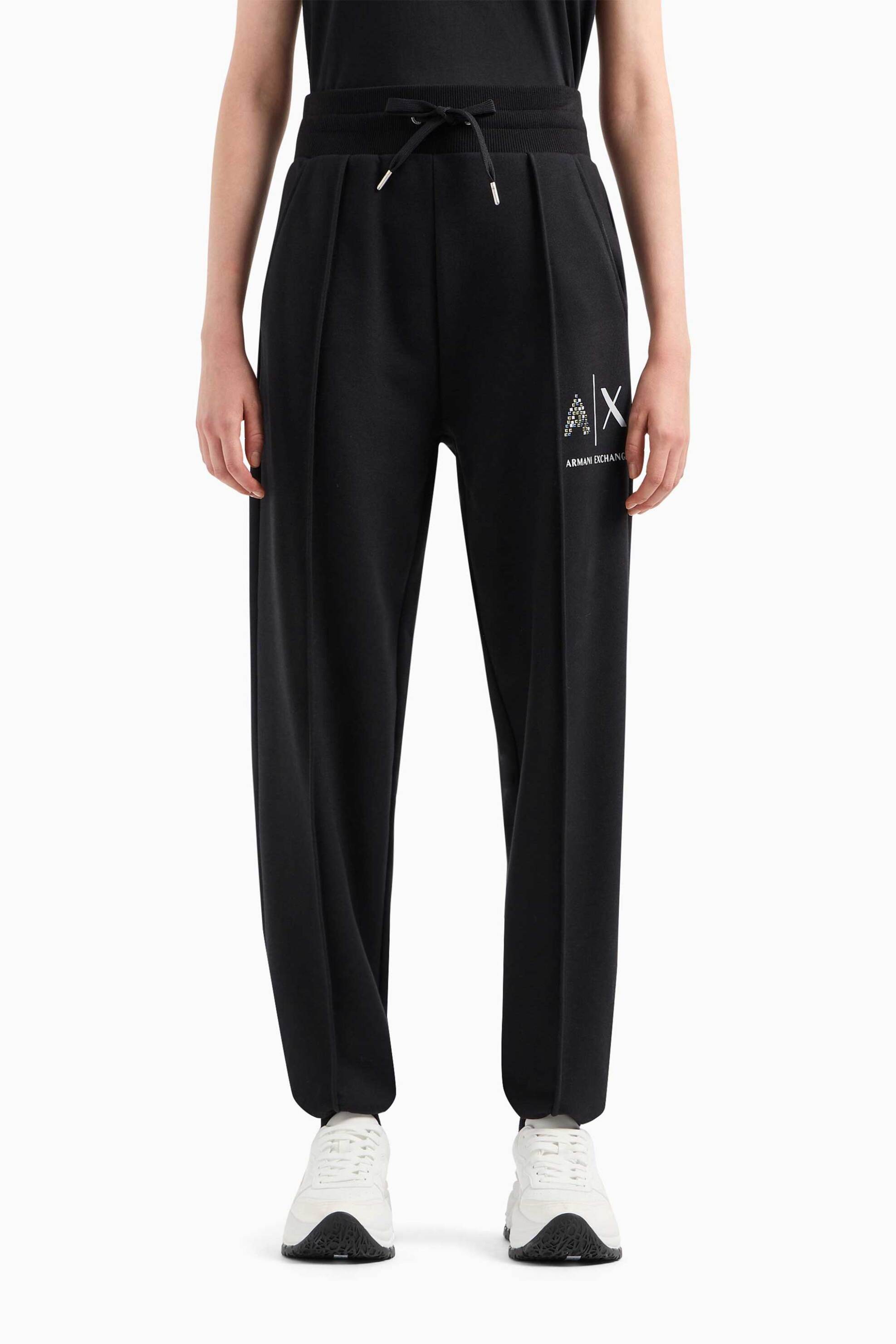 Armani Exchange γυναικείο παντελόνι φόρμας με λογότυπο και στρας - 3DYP75YJFEZ Μαύρο φωτογραφία