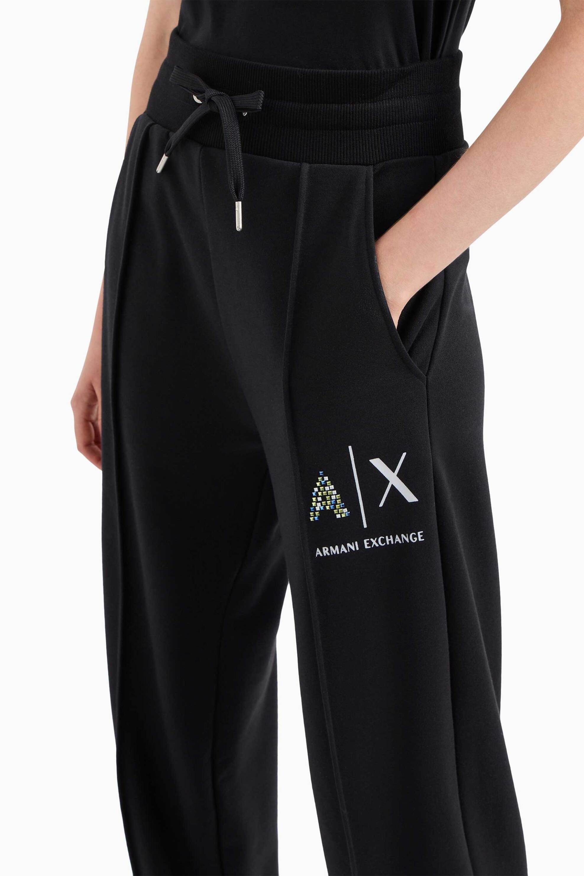Armani Exchange γυναικείο παντελόνι φόρμας με λογότυπο και στρας - 3DYP75YJFEZ Μαύρο φωτογραφία