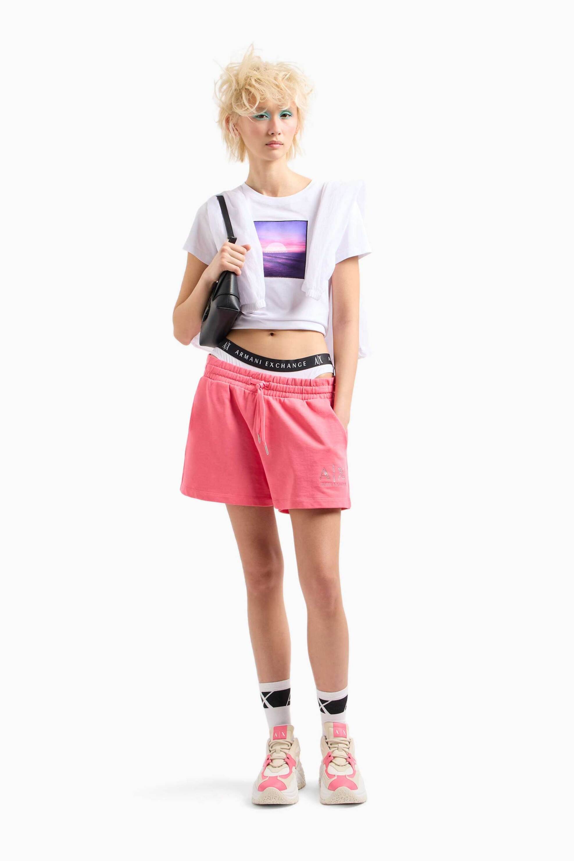  Armani Exchange γυναικείο σορτς με λογότυπο - 3DYS89YJFHZ Ροζ Φλαμίνγκο 2025