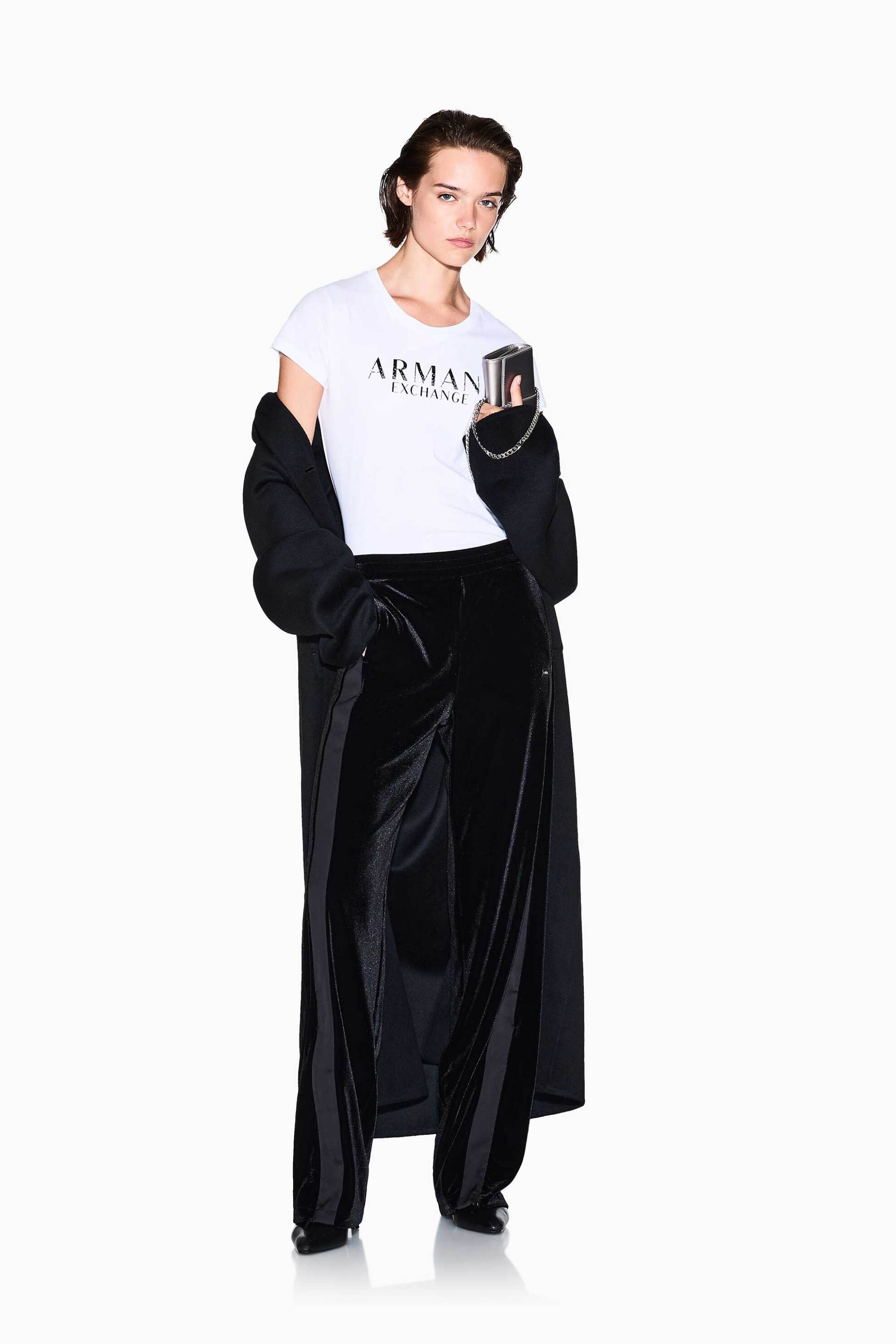 Armani Exchange γυναικείο παντελόνι με βελούδινη υφή και μεταλλικές ίνες