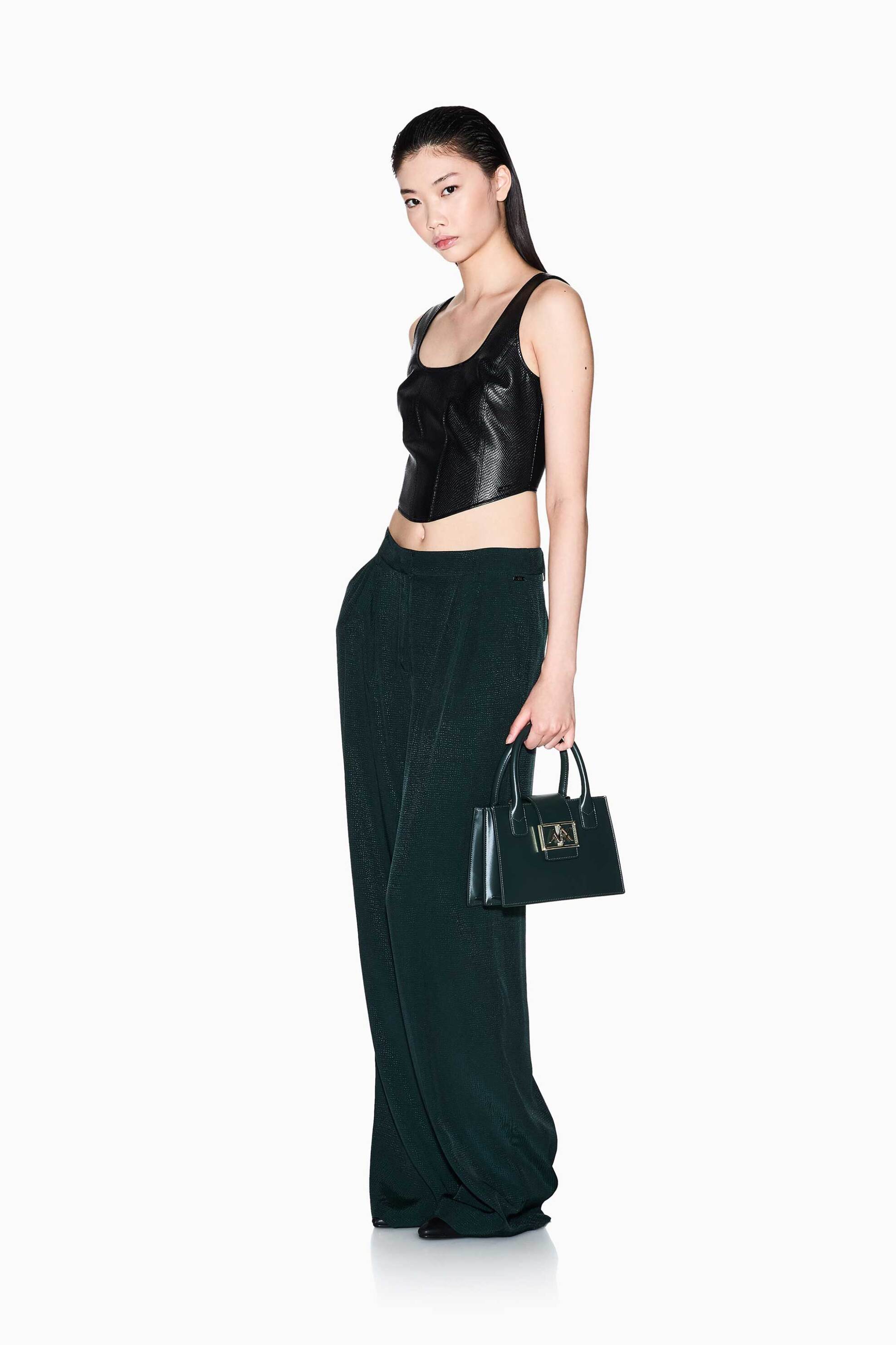 Armani Exchange γυναικείο παντελόνι textured με πιέτες Relaxed Wide Fit