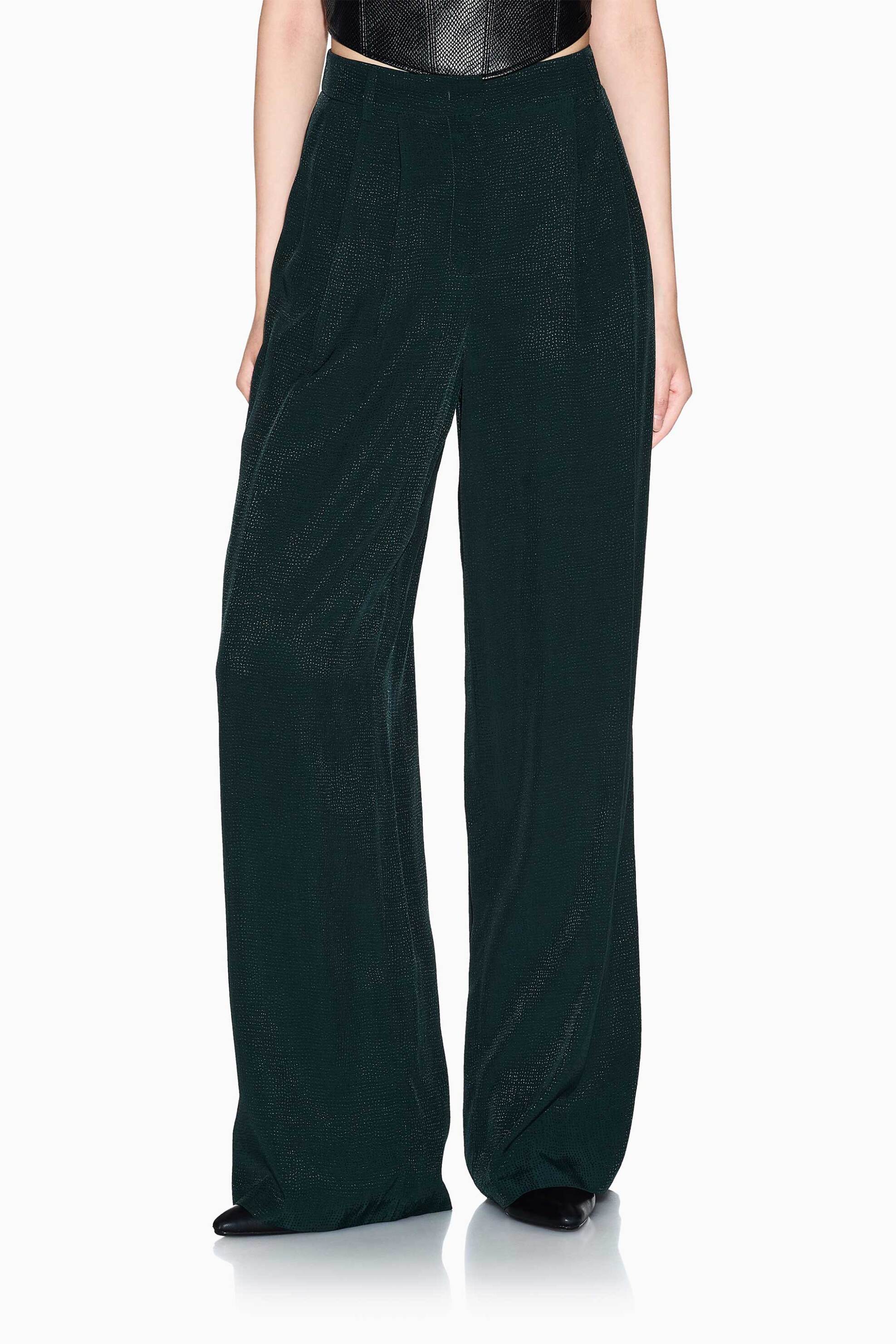 ARMANI EXCHANGE Armani Exchange γυναικείο παντελόνι textured με πιέτες Relaxed Wide Fit - XW001276AF16132 Πράσινο Σκούρο - 2
