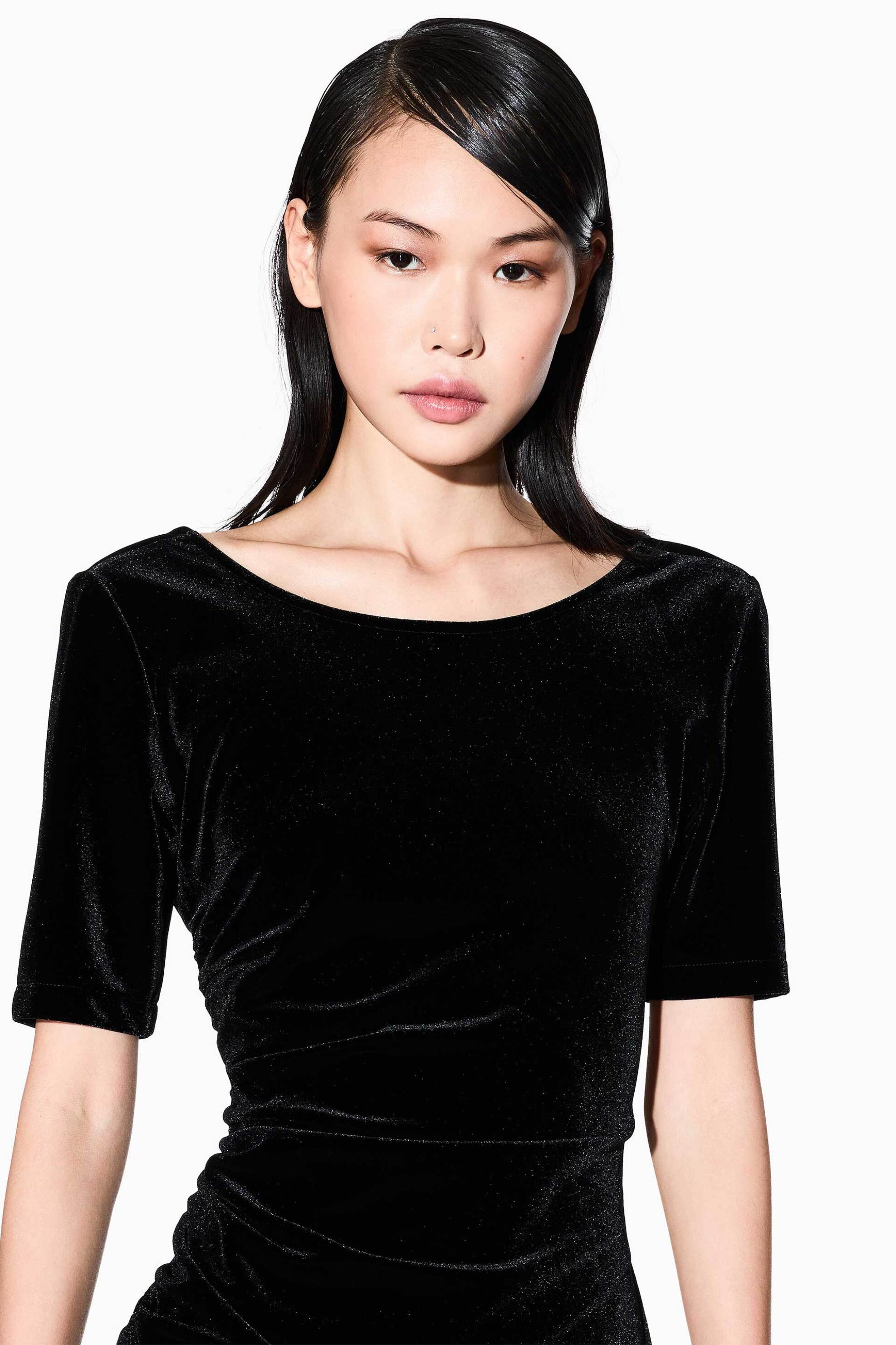 Armani Exchange γυναικείο mini φόρεμα με βελούδινη υφή και μεταλλικές ίνες - XW001300AF16147 Μαύρο