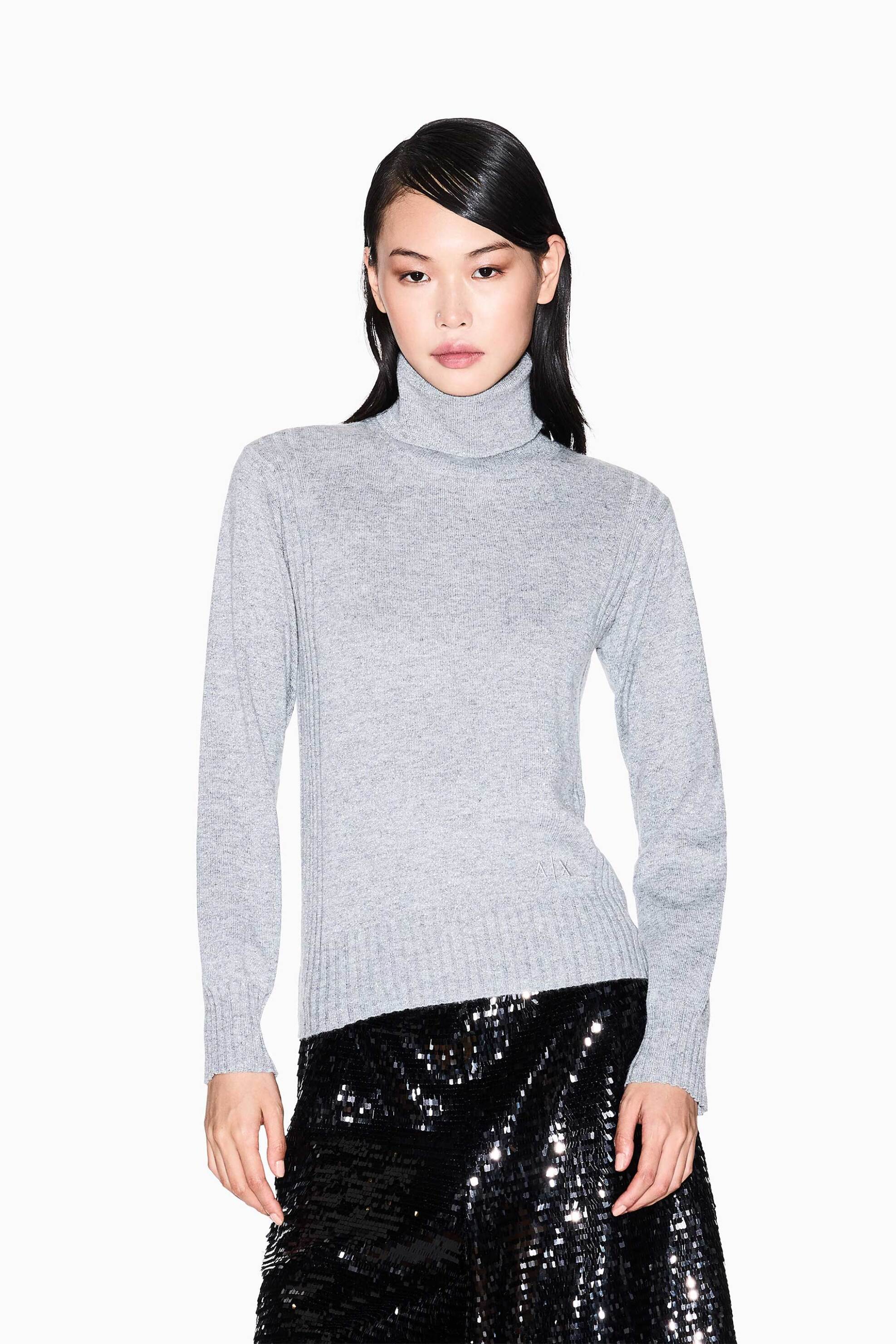 Armani Exchange γυναικεία πλεκτή μπλούζα ζιβάγκο με κεντημένο λογότυπο και κασμίρι