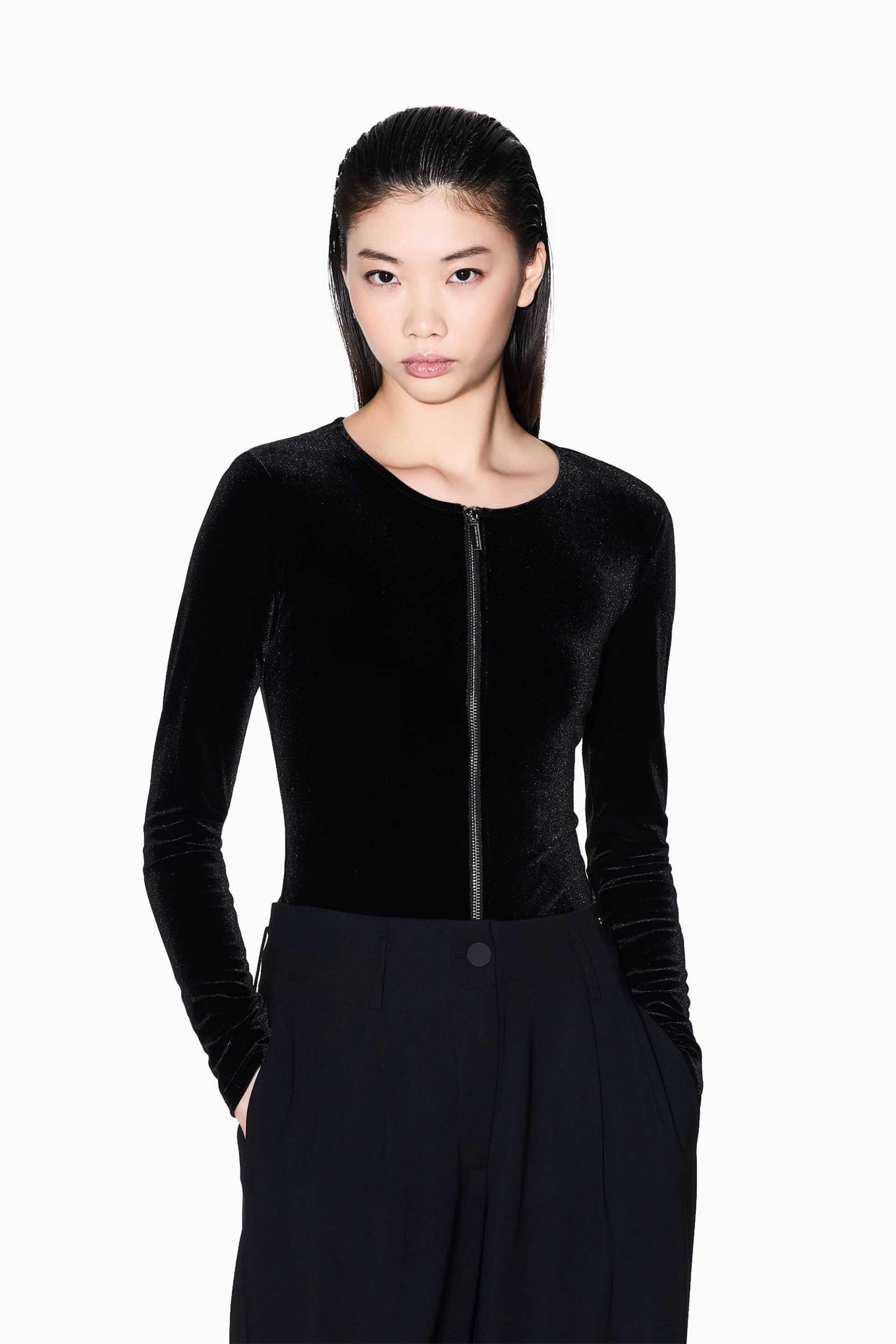 Armani Exchange γυναικείο κορμάκι με βελούδινη υφή και μεταλλικές ίνες