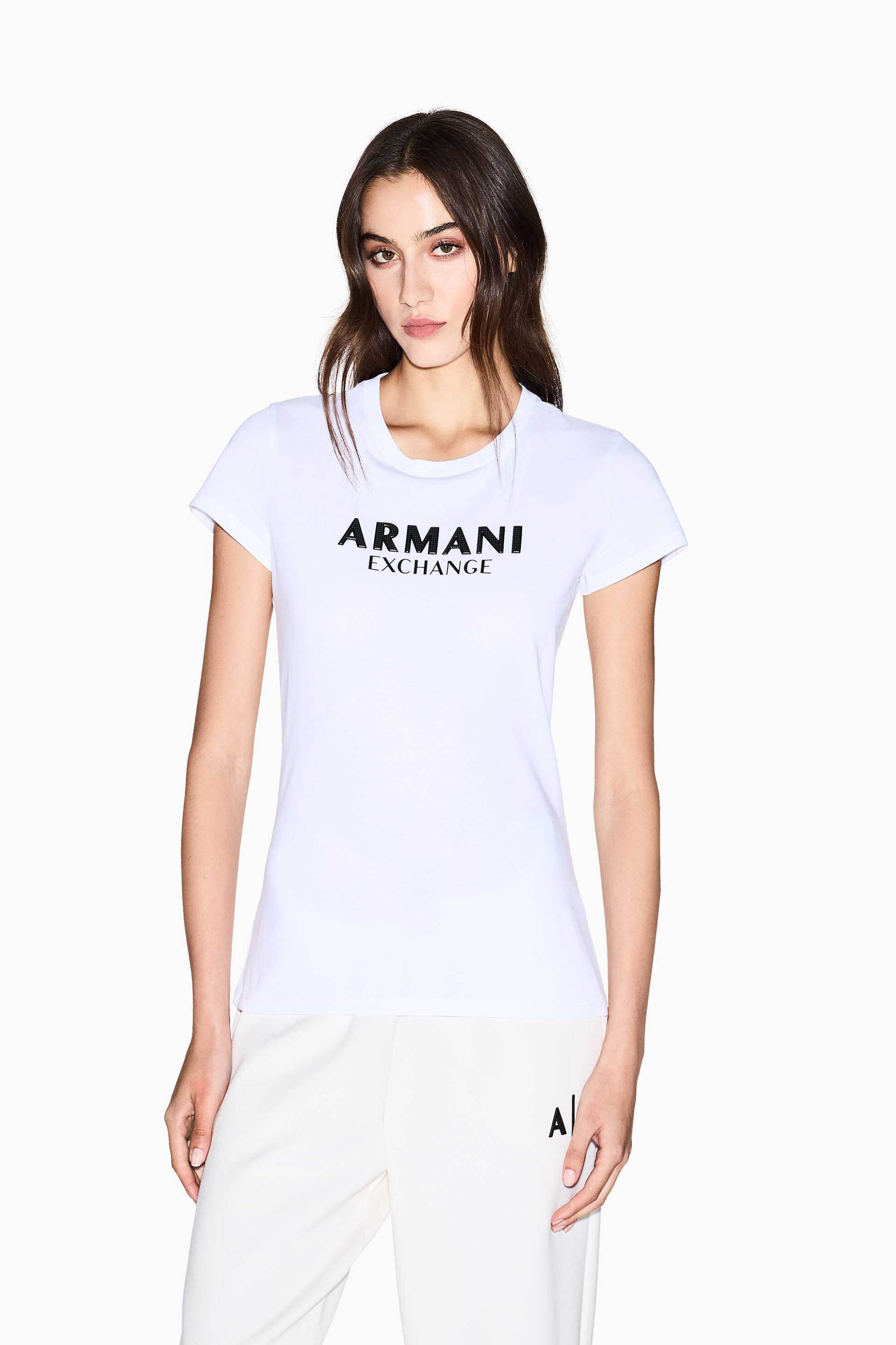 Armani Exchange γυναικείο T-shirt με λογότυπο Slim Fit - XW001388AF10356 Λευκό