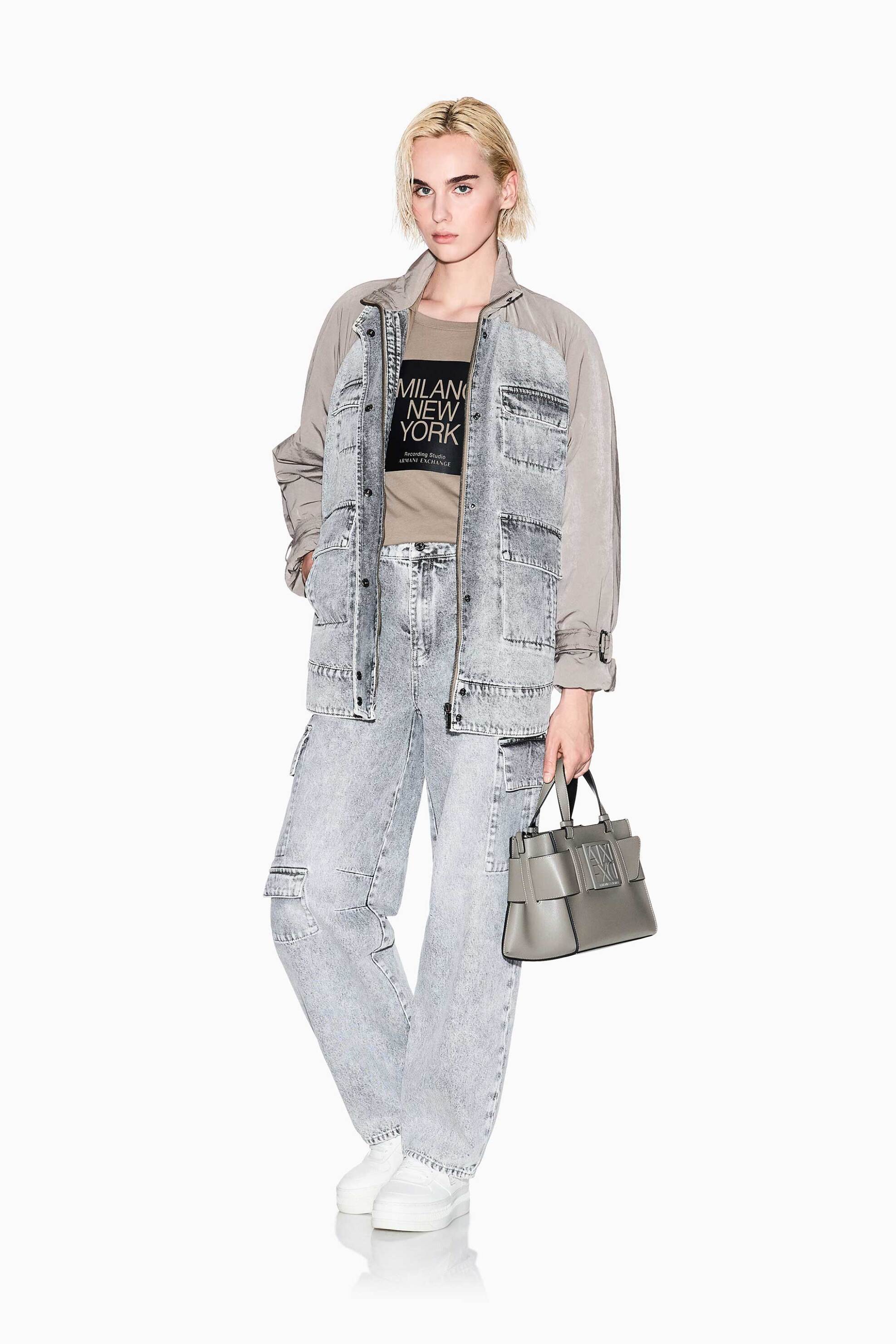 ARMANI EXCHANGE Armani Exchange γυναικείο jacket με ψηλό λαιμό και συνδυασμό υφασμάτων Loose Fit - XW001393AF16176 Γκρι - 3