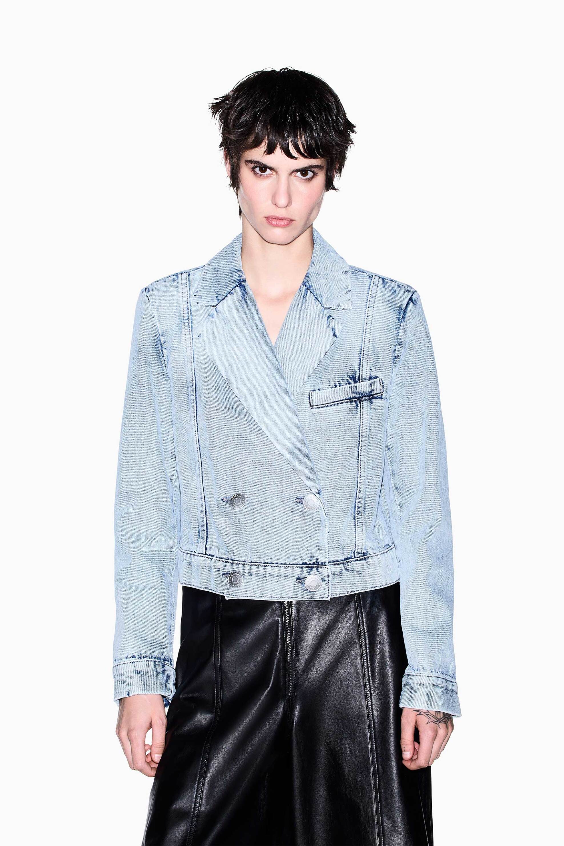 ARMANI EXCHANGE Armani Exchange γυναικείο denim jacket cropped με σταυρωτό κλείσιμο Regular Fit - XW002996AF25768 Denim Blue Ανοιχτό