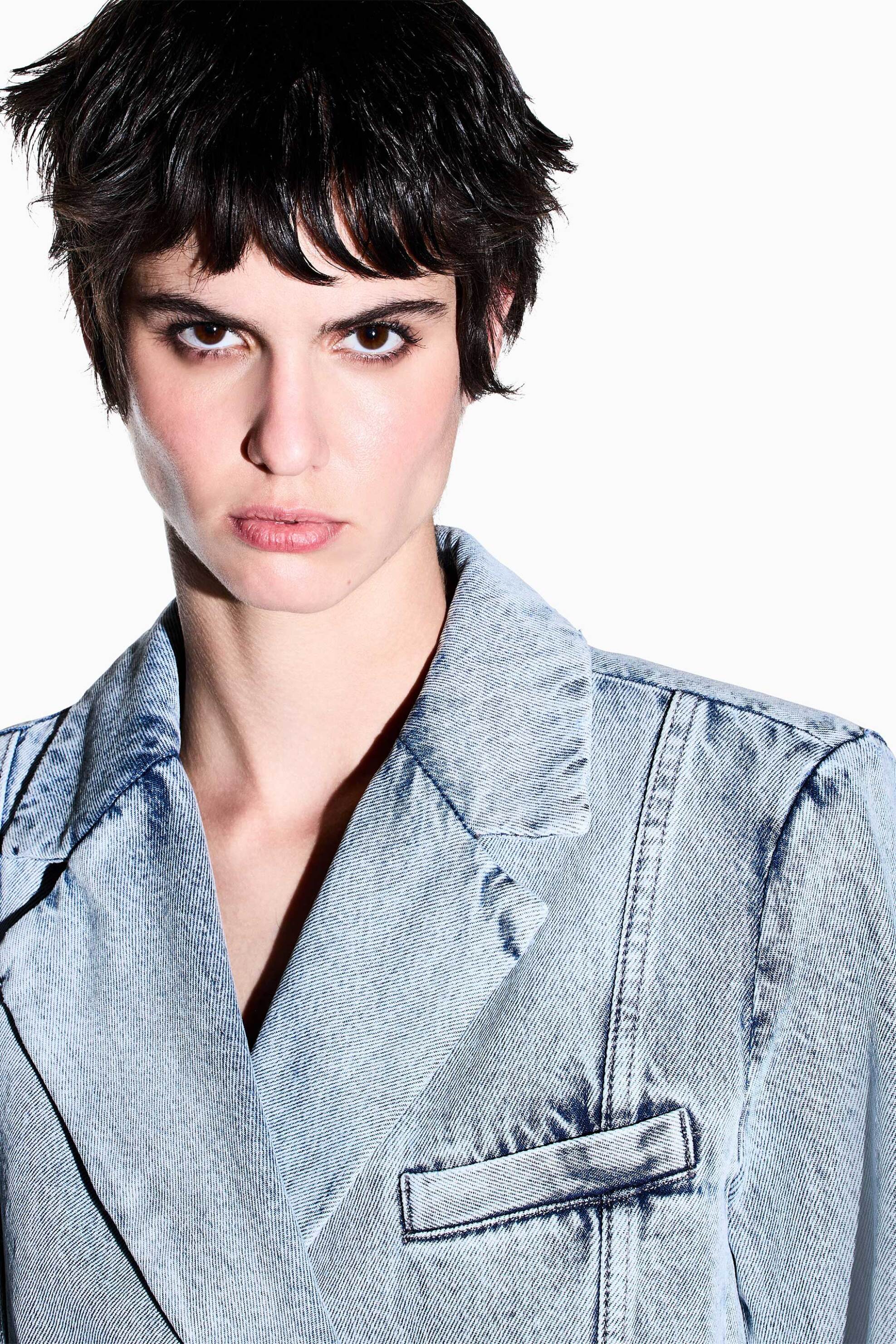 Armani Exchange γυναικείο denim jacket cropped με σταυρωτό κλείσιμο Regular Fit - XW002996AF25768 Denim Blue Ανοιχτό