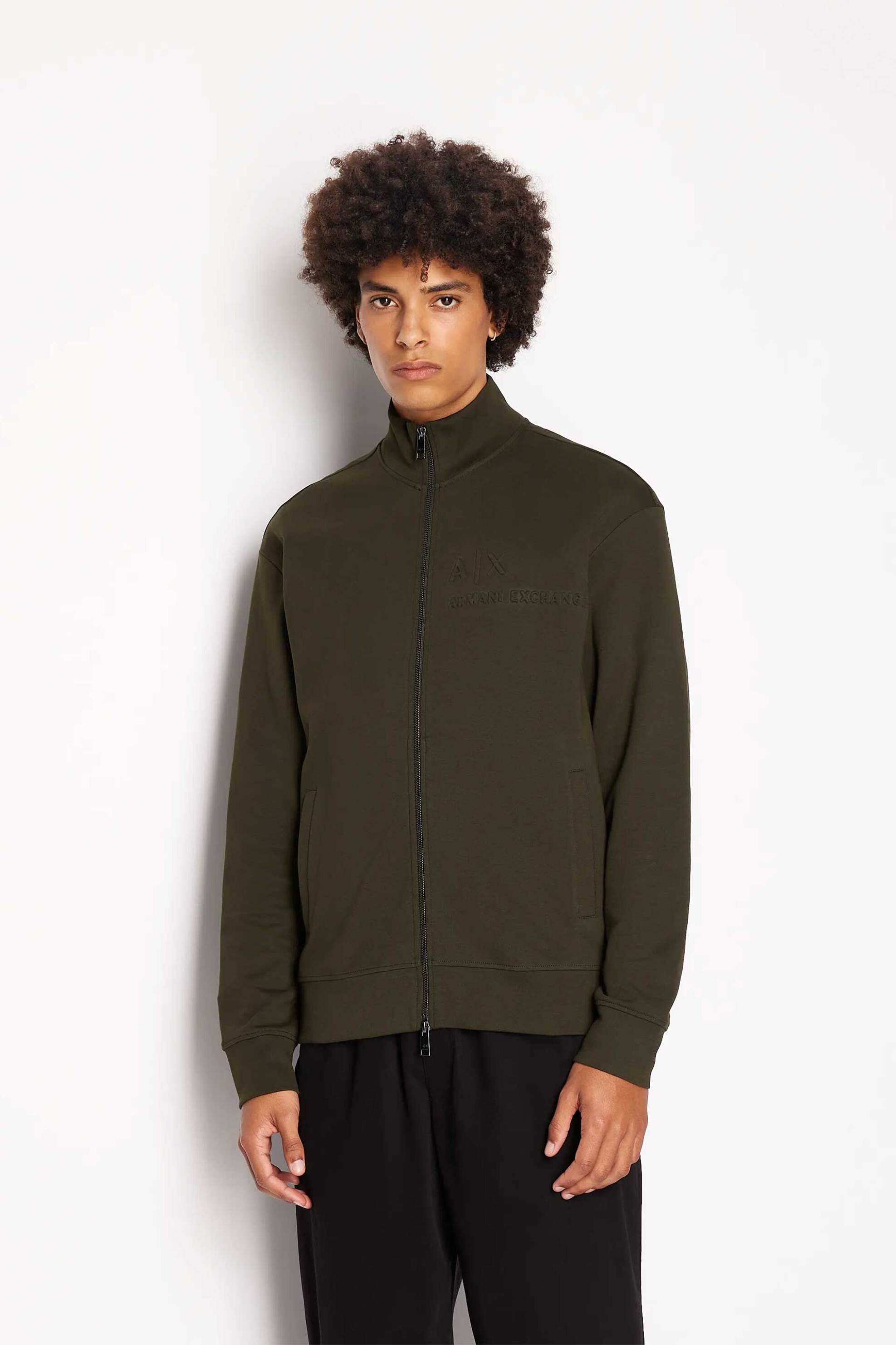 Armani Exchange ανδρική ζακέτα φούτερ με ψηλό λαιμό - 6RZMAAZJMAZ Χακί