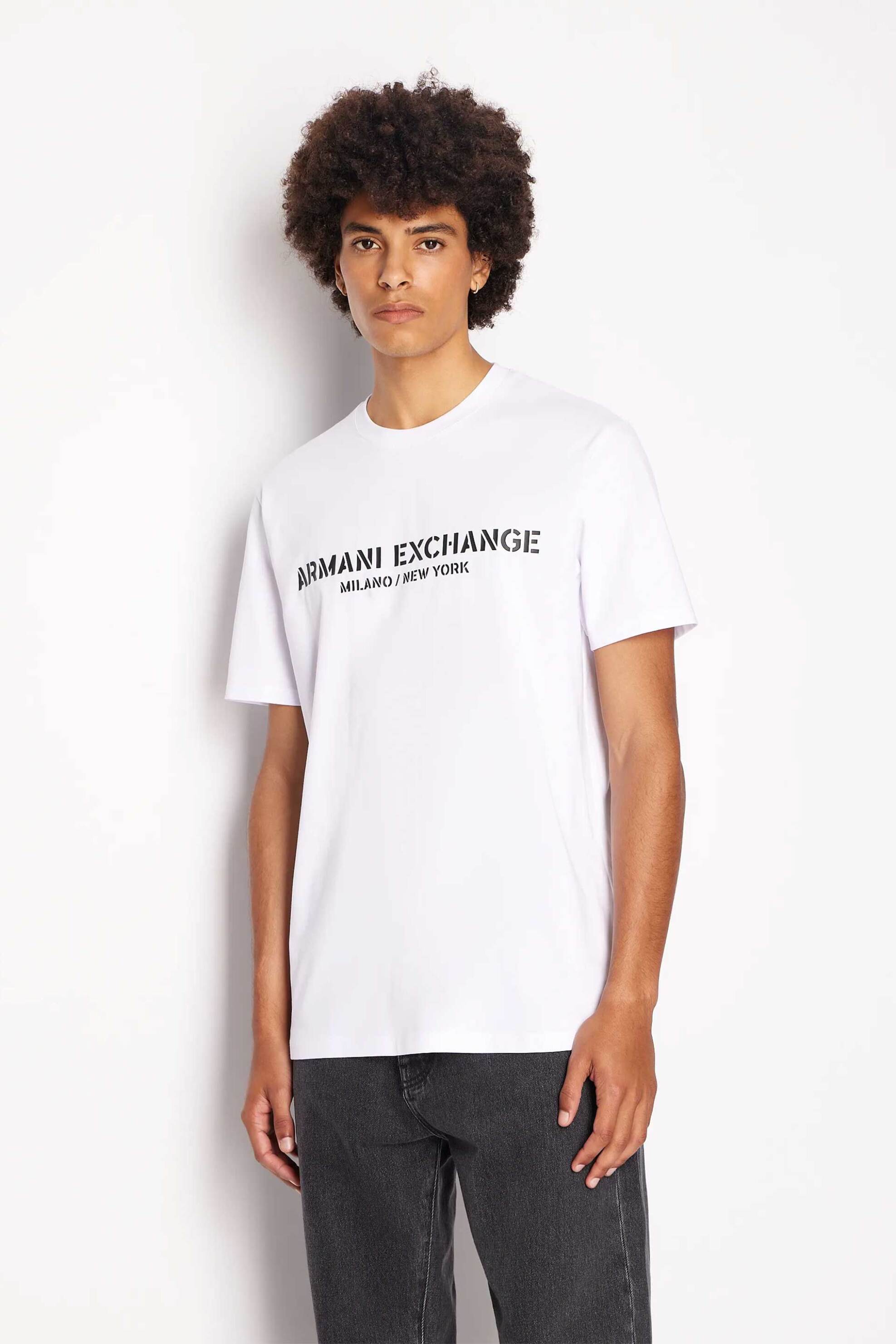 Armani Exchange ανδρικό T-shirt με logo print Regular Fit - 6RZTLTZJ9JZ Λευκό