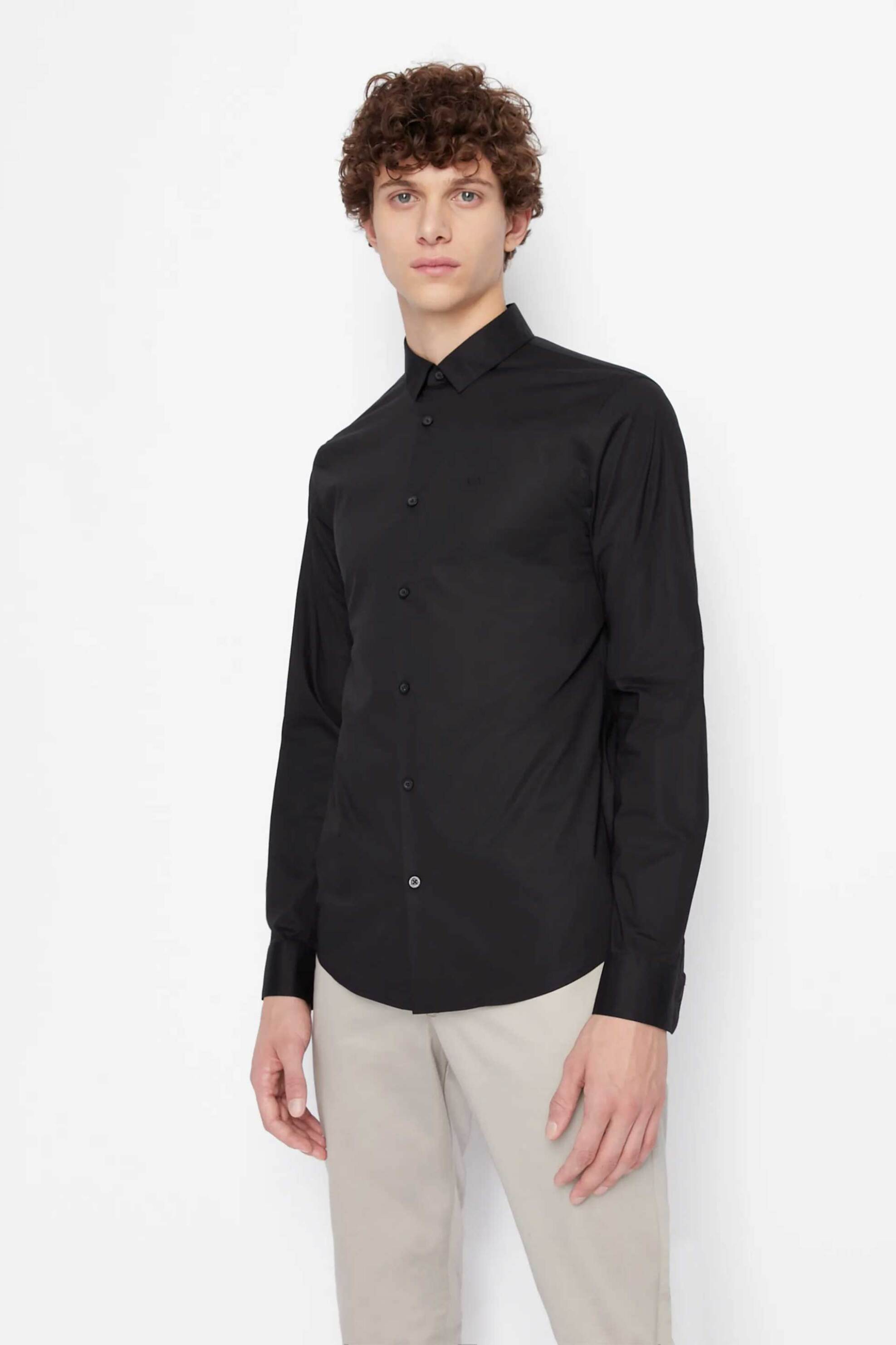 ARMANI EXCHANGE Armani Exchange ανδρικό πουκάμισο μονόχρωμο με κεντημένο logo - 8NZC31ZN28Z Μαύρο