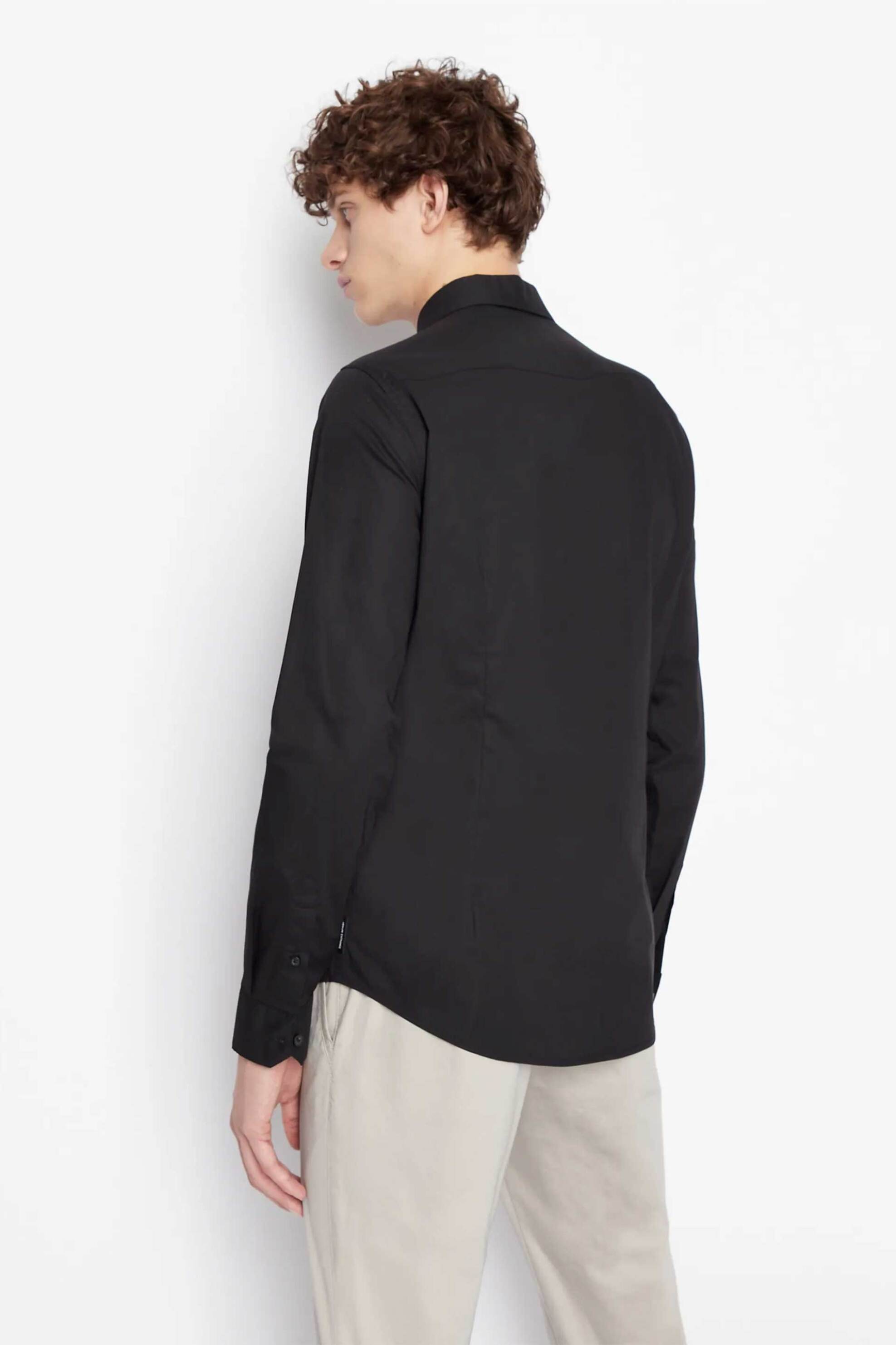 Armani Exchange Ανδρικό Πουκάμισο Μονόχρωμο με Κεντημένο Logo - 8Nzc31Zn28Z Μαύρο