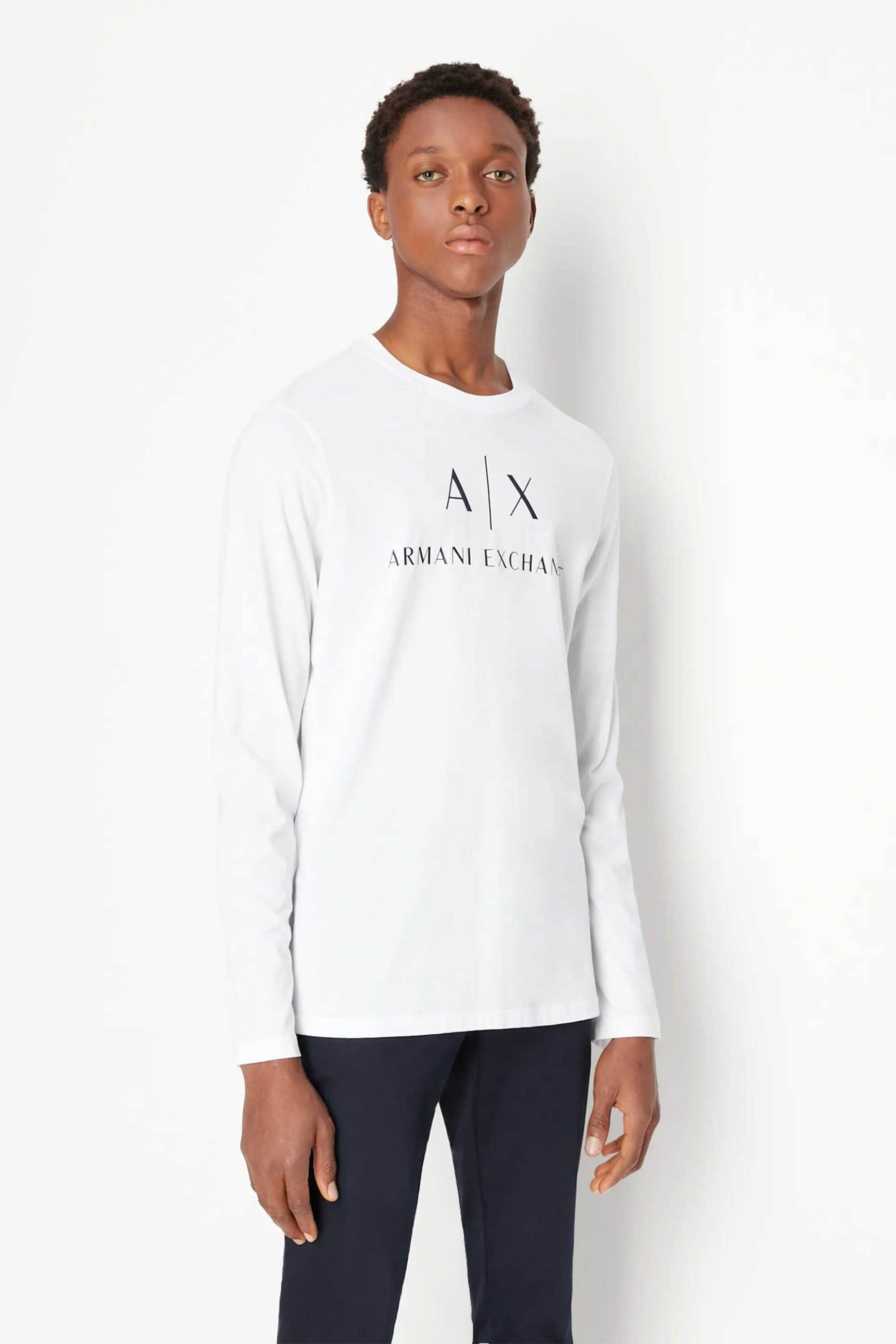 ARMANI EXCHANGE Armani Exchange ανδρική μακρυμάνικη μπλούζα με logo print - 8NZTCHZ8H4Z Λευκό