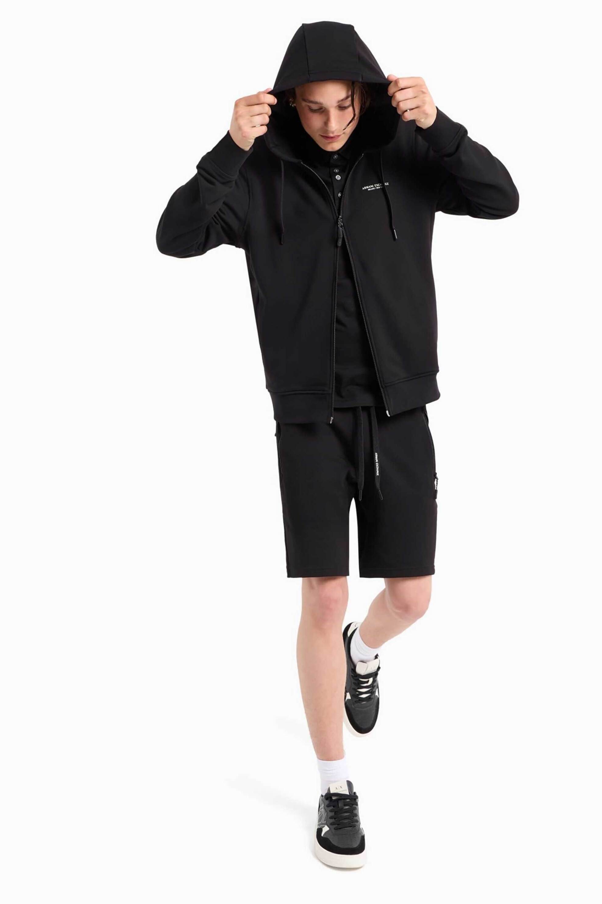 Armani Exchange ανδρική βερμούδα μονόχρωμη με λογότυπο - 8NZS75ZJKRZ Μαύρο