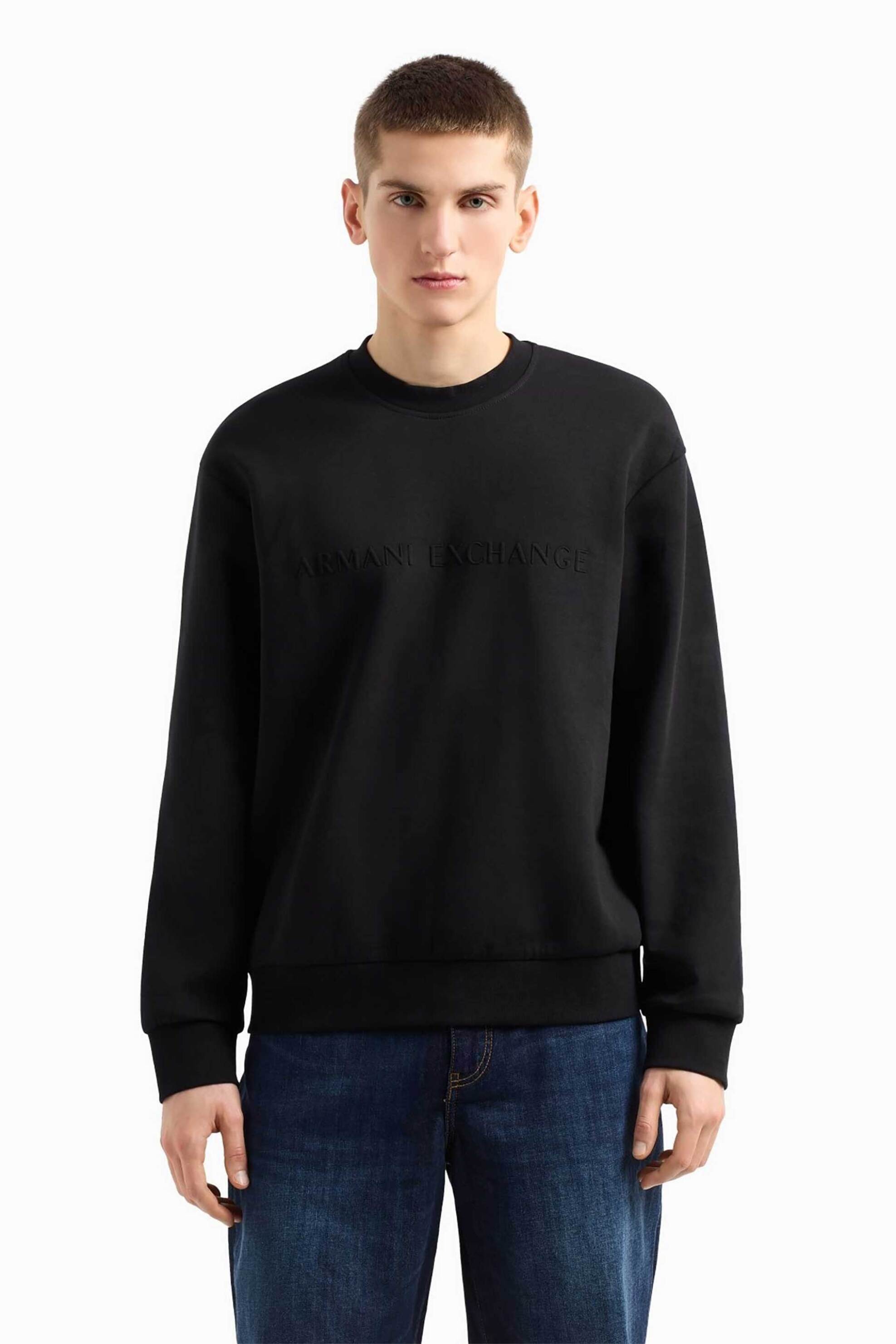ARMANI EXCHANGE Armani Exchange ανδρική μπλούζα φούτερ μονόχρωμη - XM000733AF13047 Μαύρο