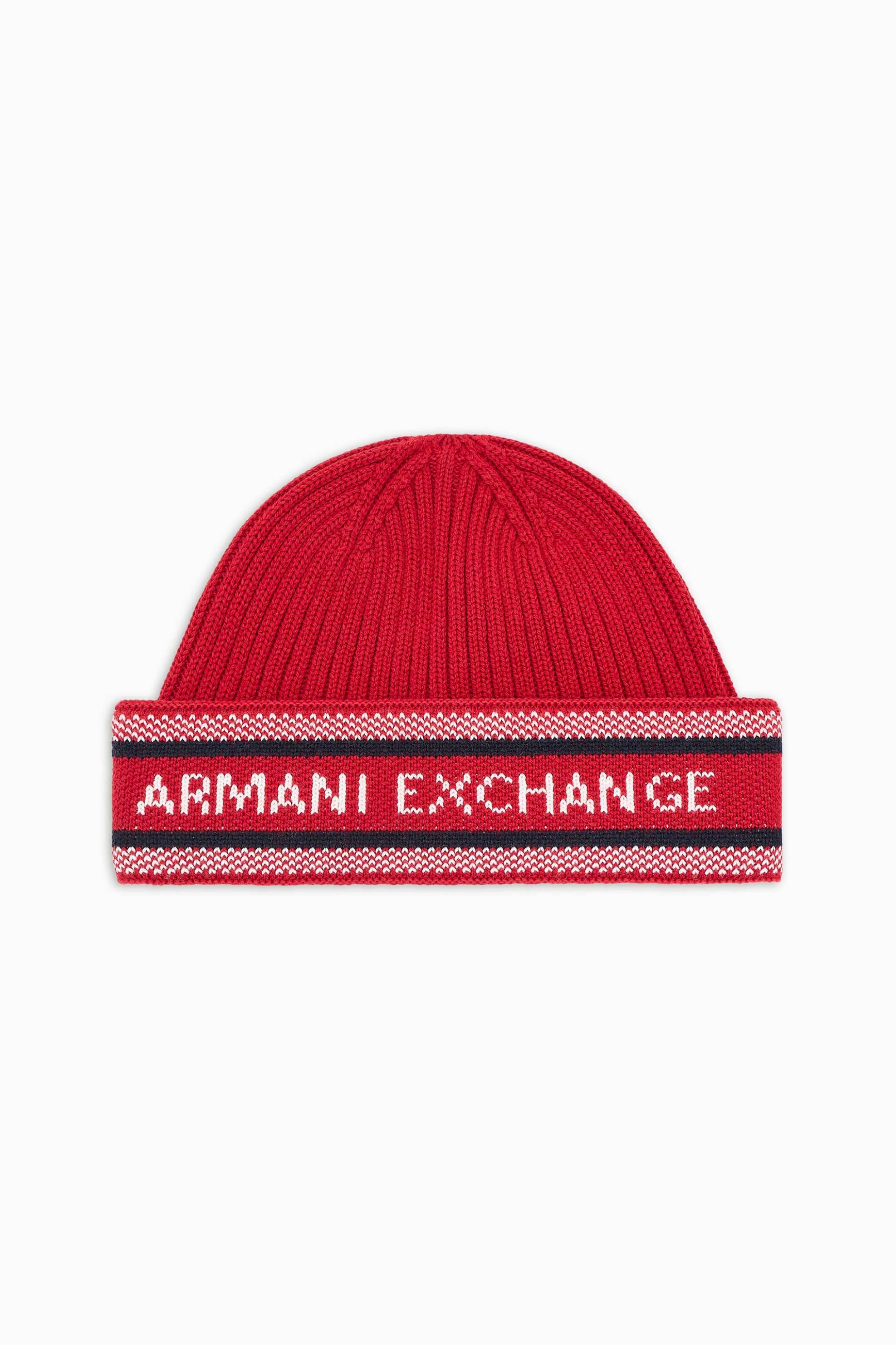 Armani Exchange ανδρικό πλεκτός σκούφος ribbed με λογότυπο - XM001551AF13776 Κόκκινο