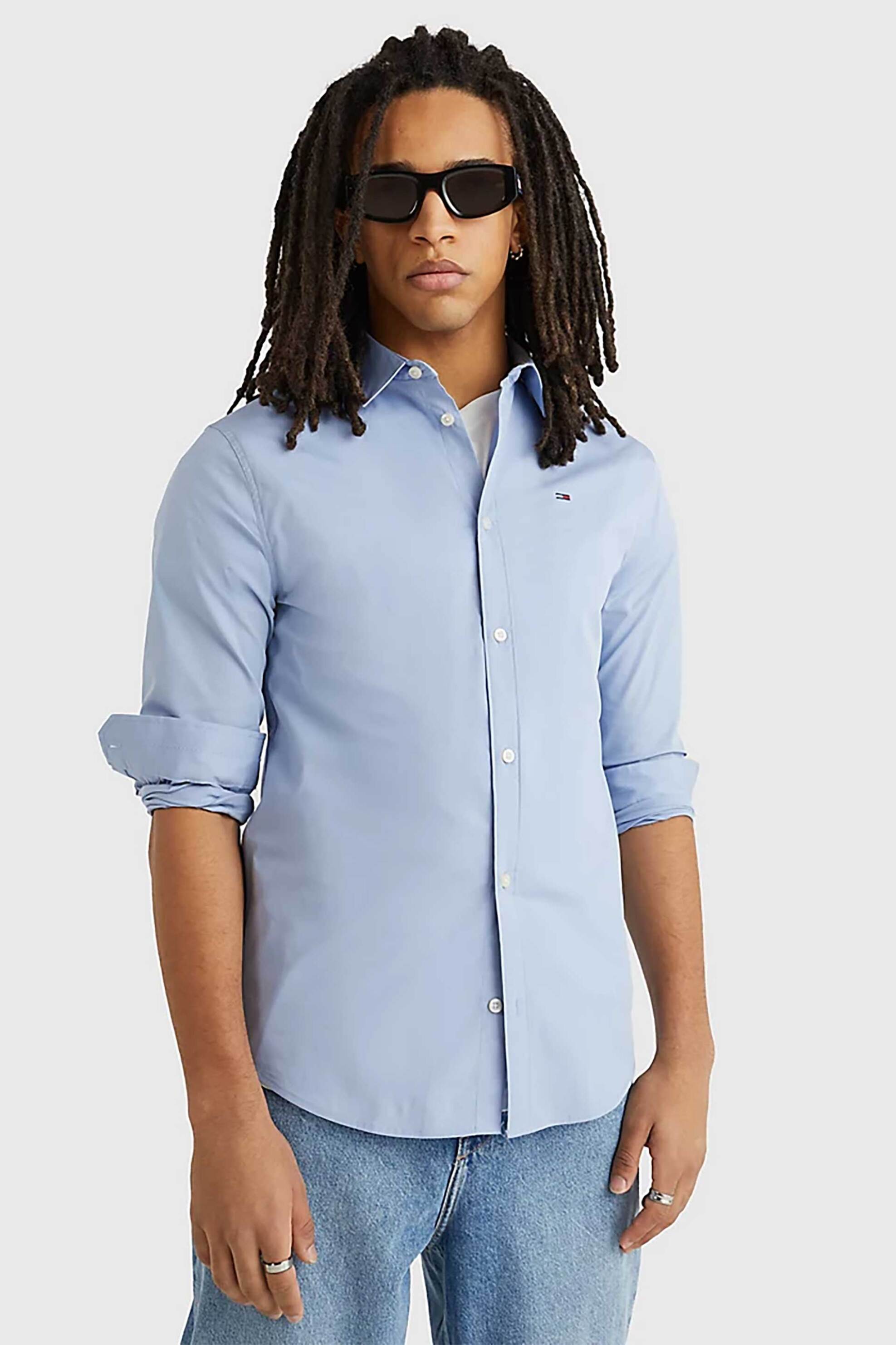 Tommy Jeans ανδρικό πουκάμισο μονόχρωμο stretch slim fit - DM0DM04405