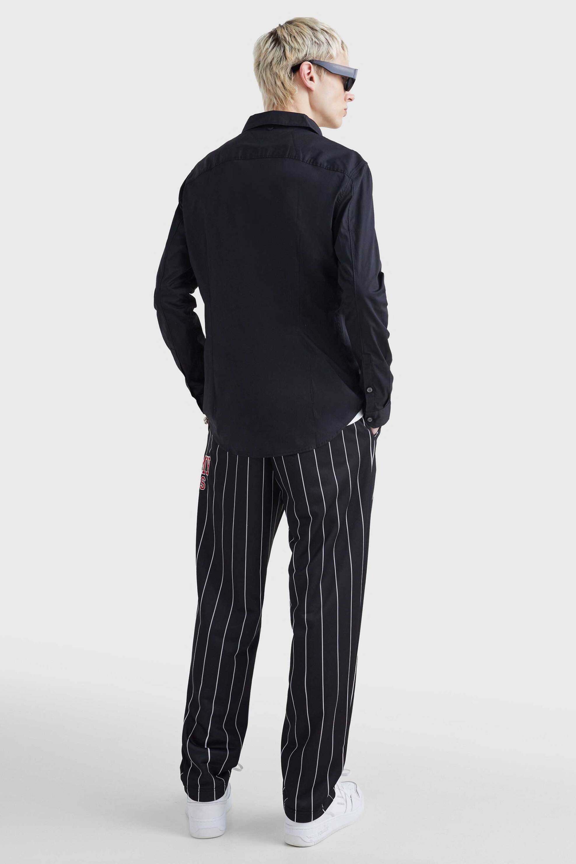 Tommy Jeans Ανδρικό Πουκάμισο Stretch με Κεντημένο Λογότυπο Slim Fit - Dm0Dm04405 Μαύρο