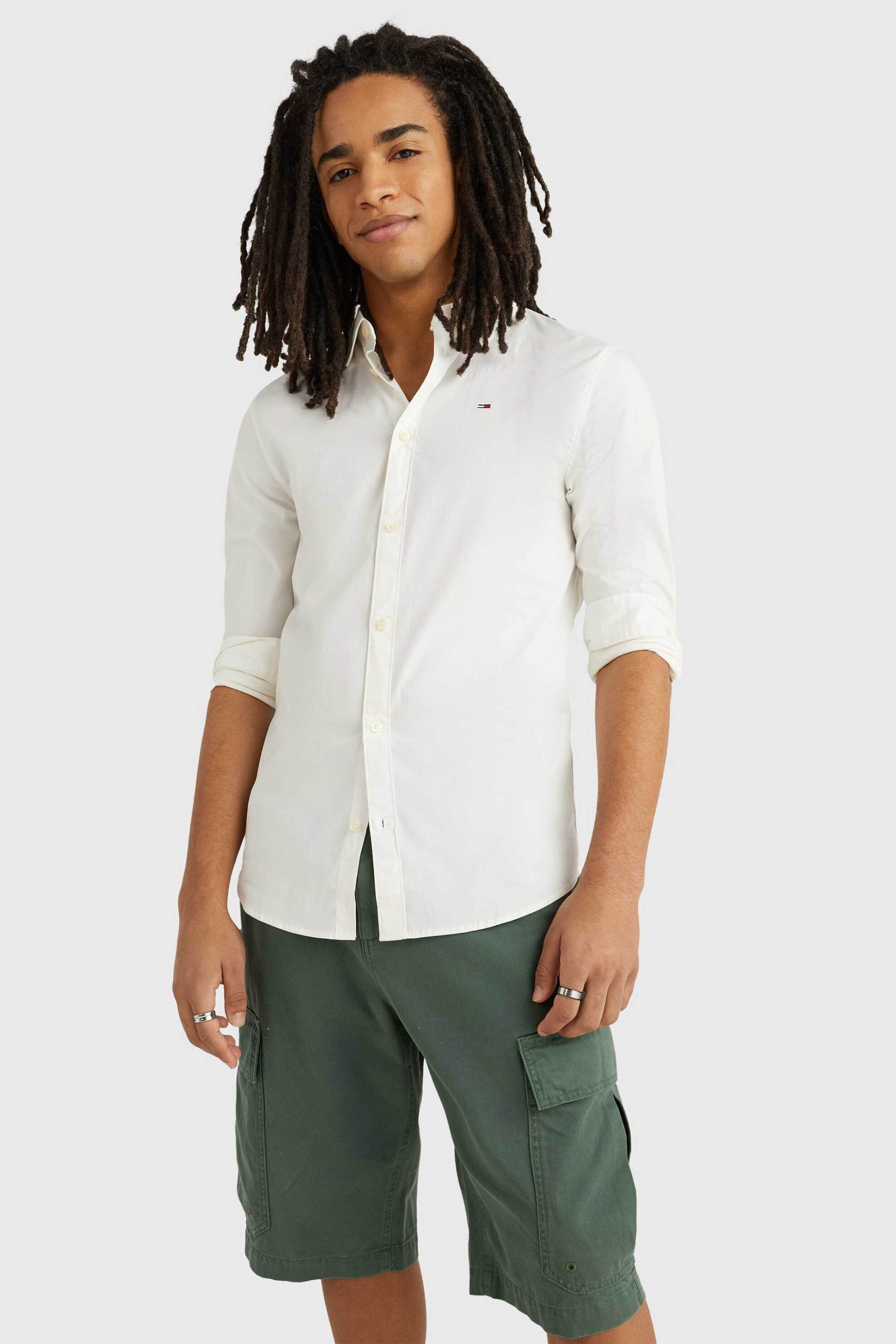 Tommy Jeans ανδρικό πουκάμισο stretch με κεντημένο λογότυπο Slim Fit - DM0DM04405 Λευκό