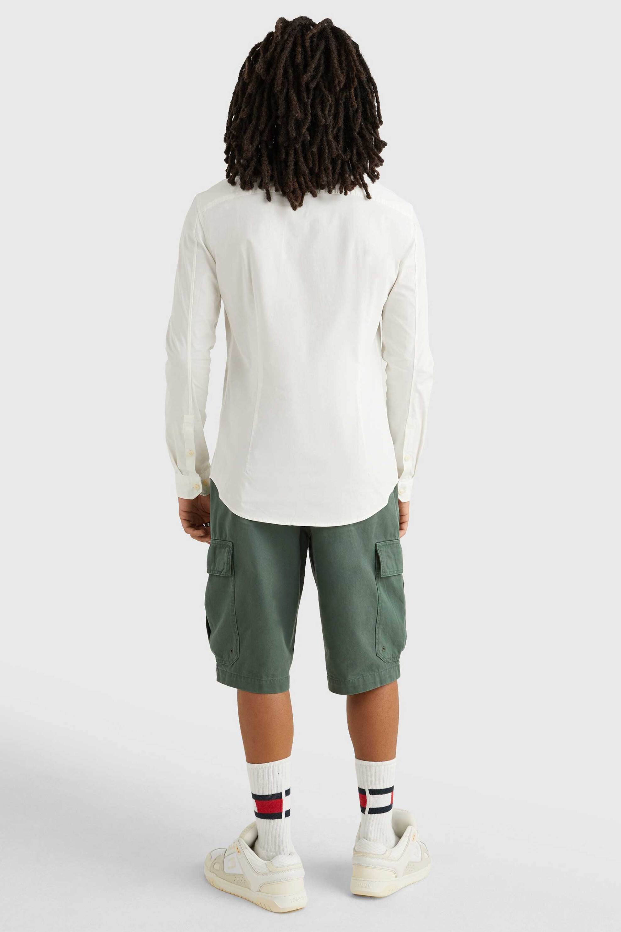 Tommy Jeans Ανδρικό Πουκάμισο Stretch με Κεντημένο Λογότυπο Slim Fit - Dm0Dm04405 Λευκό