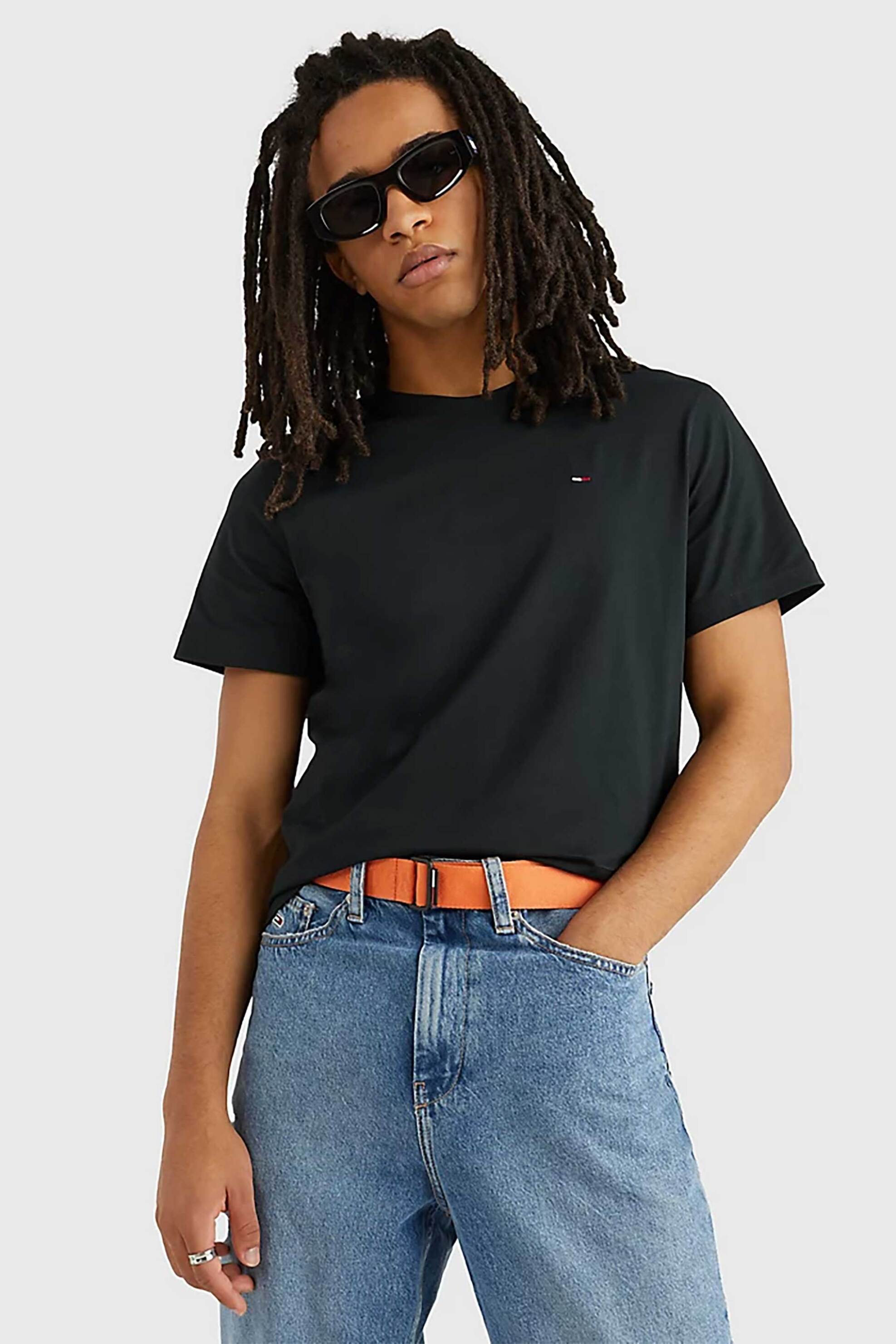 Tommy Jeans ανδρικό T-shirt μονόχρωμο Regular Fit - DM0DM04411 Μαύρο